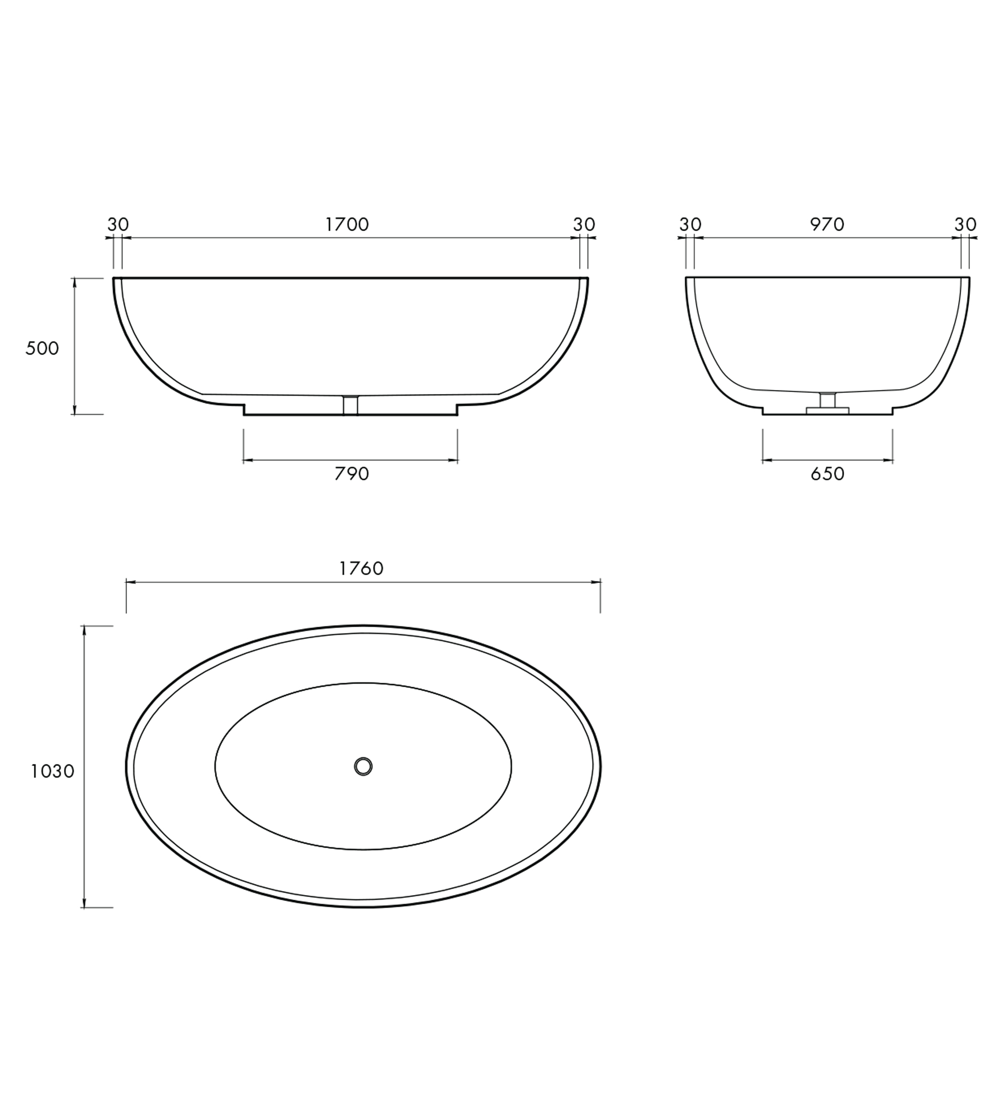 Apaiser Haven 1760mm Stone Freestanding Bath With Base