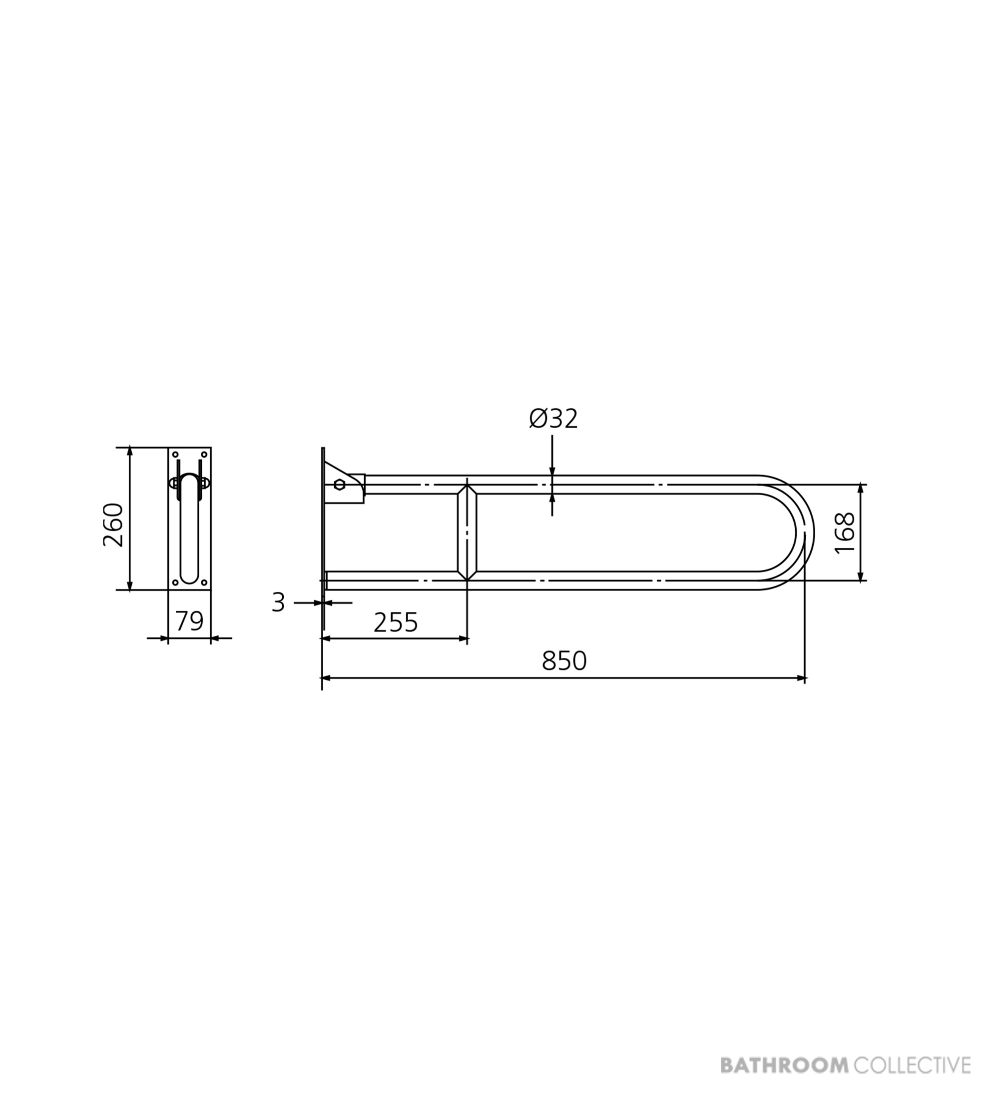 Oliveri Holdfast Vertical Lock Grab Rail, Stainless