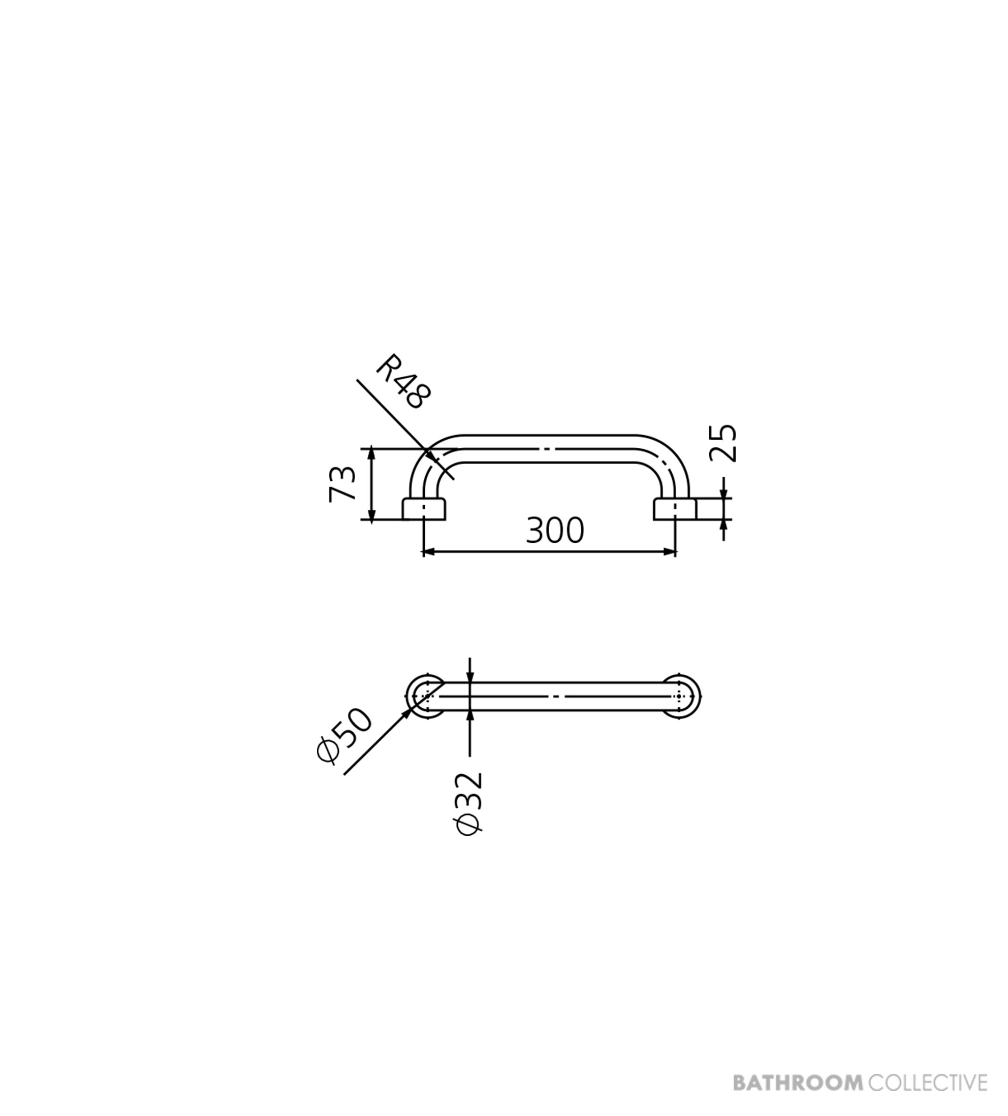 Oliveri Holdfast Straight 300mm Grab Rail, Stainless