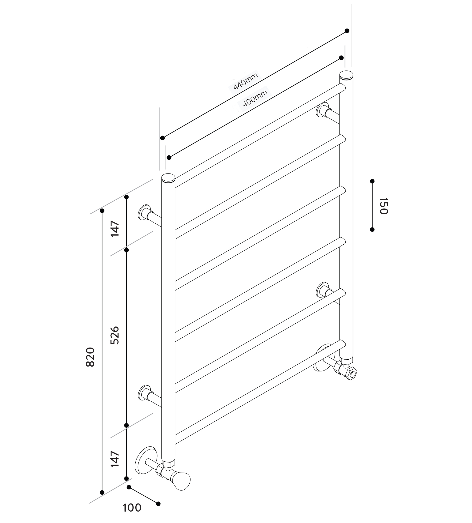 Hydrotherm HR Series Hydronic Towel Rail 820mm x 400mm