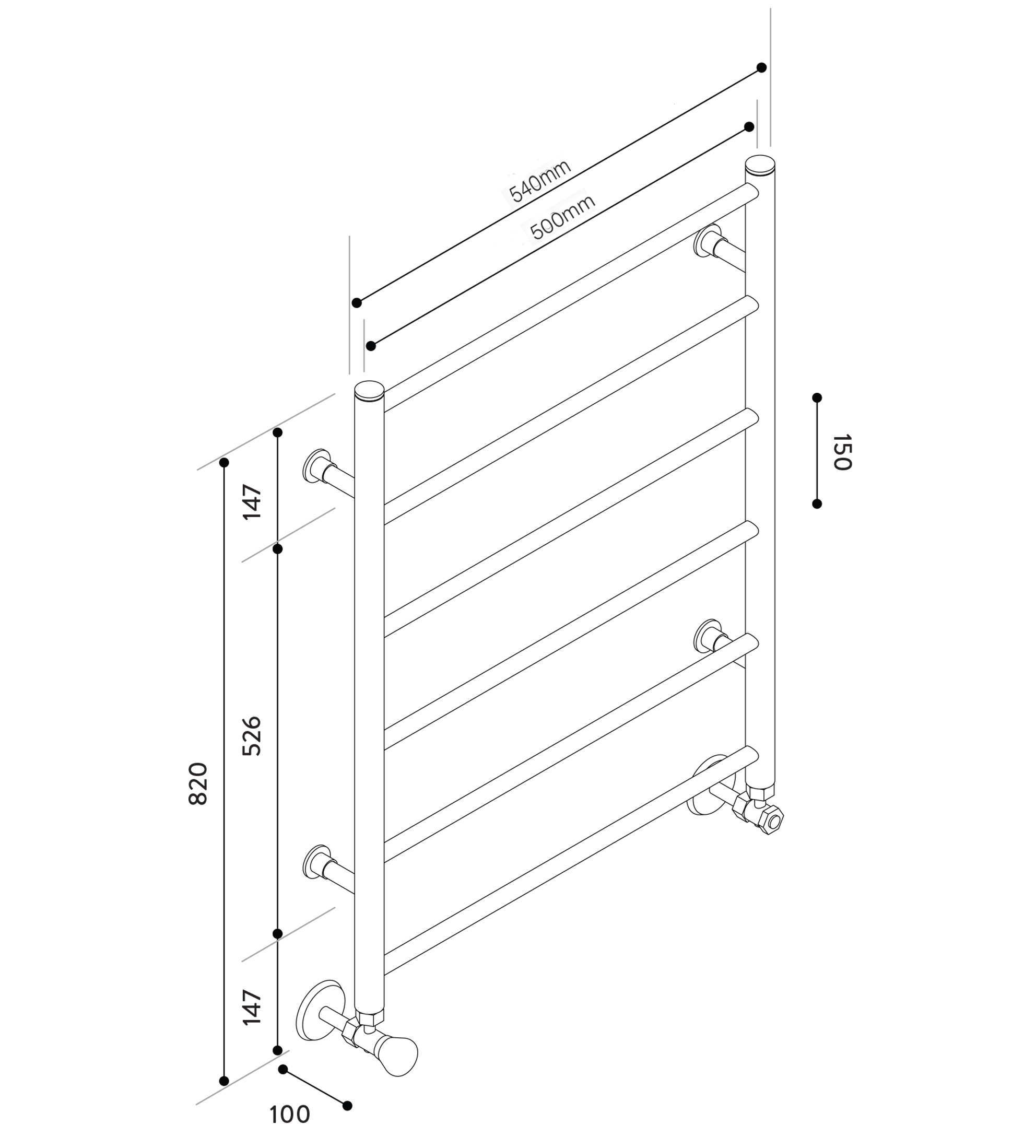 Hydrotherm HR Series Hydronic Towel Rail 820mm x 500mm