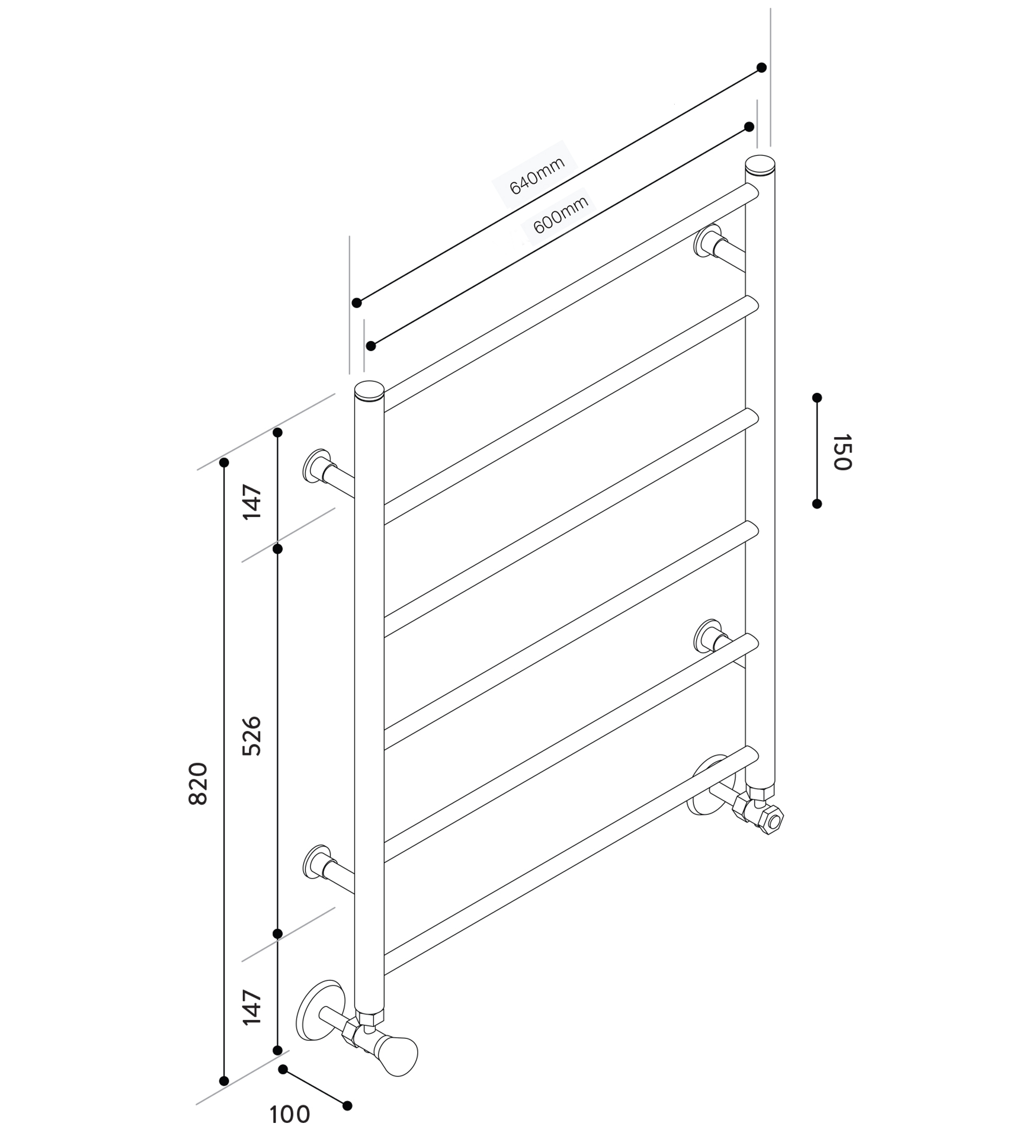 Hydrotherm HR Series Hydronic Towel Rail 820mm x 600mm