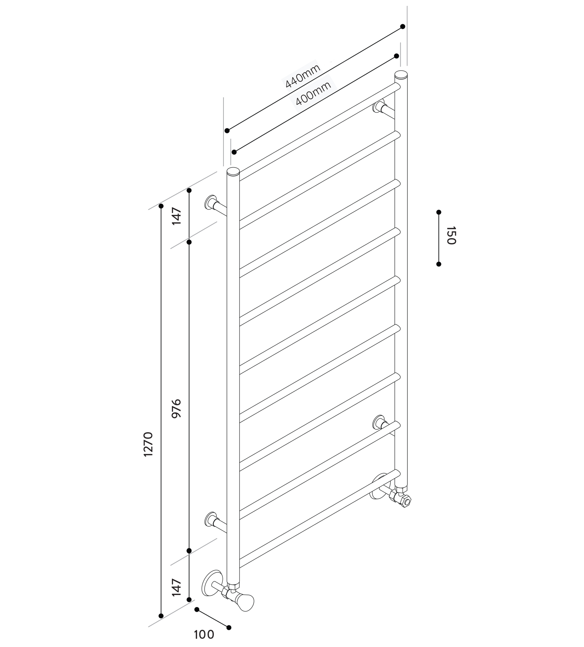 Hydrotherm HR Series Hydronic Towel Rail 1270mm x 400mm