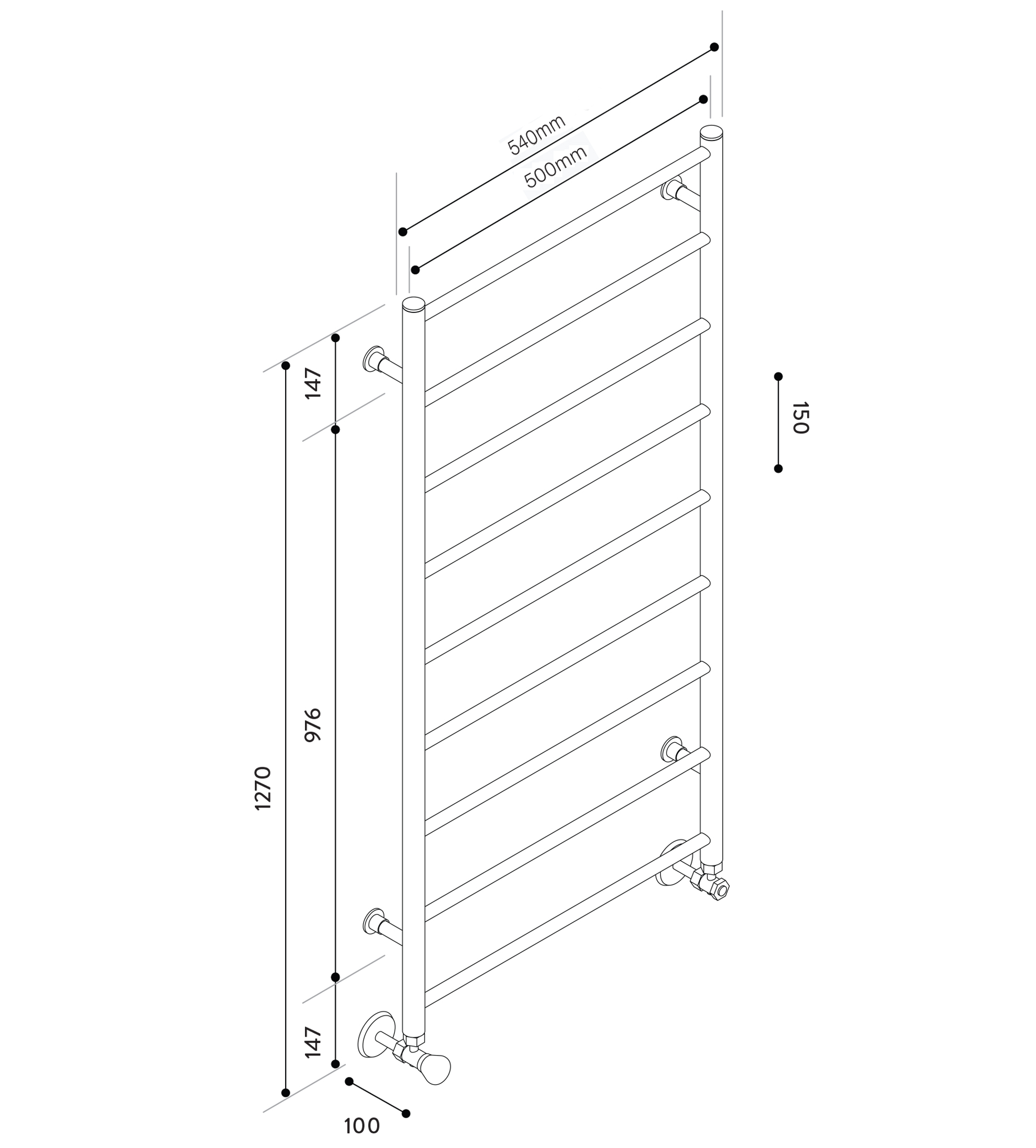Hydrotherm HR Series Hydronic Towel Rail 1270mm x 500mm