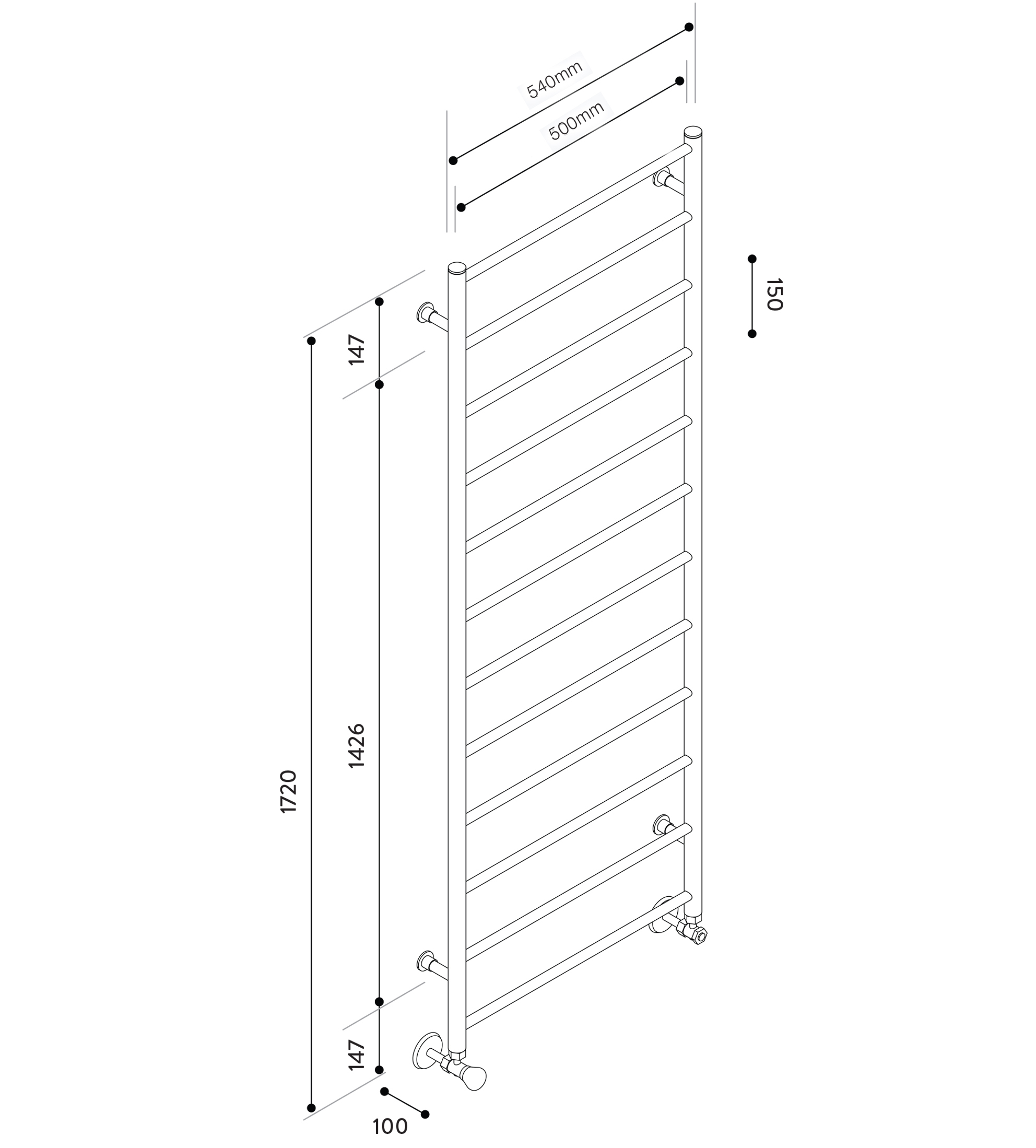 Hydrotherm HR Series Hydronic Towel Rail 1720mm x 500mm