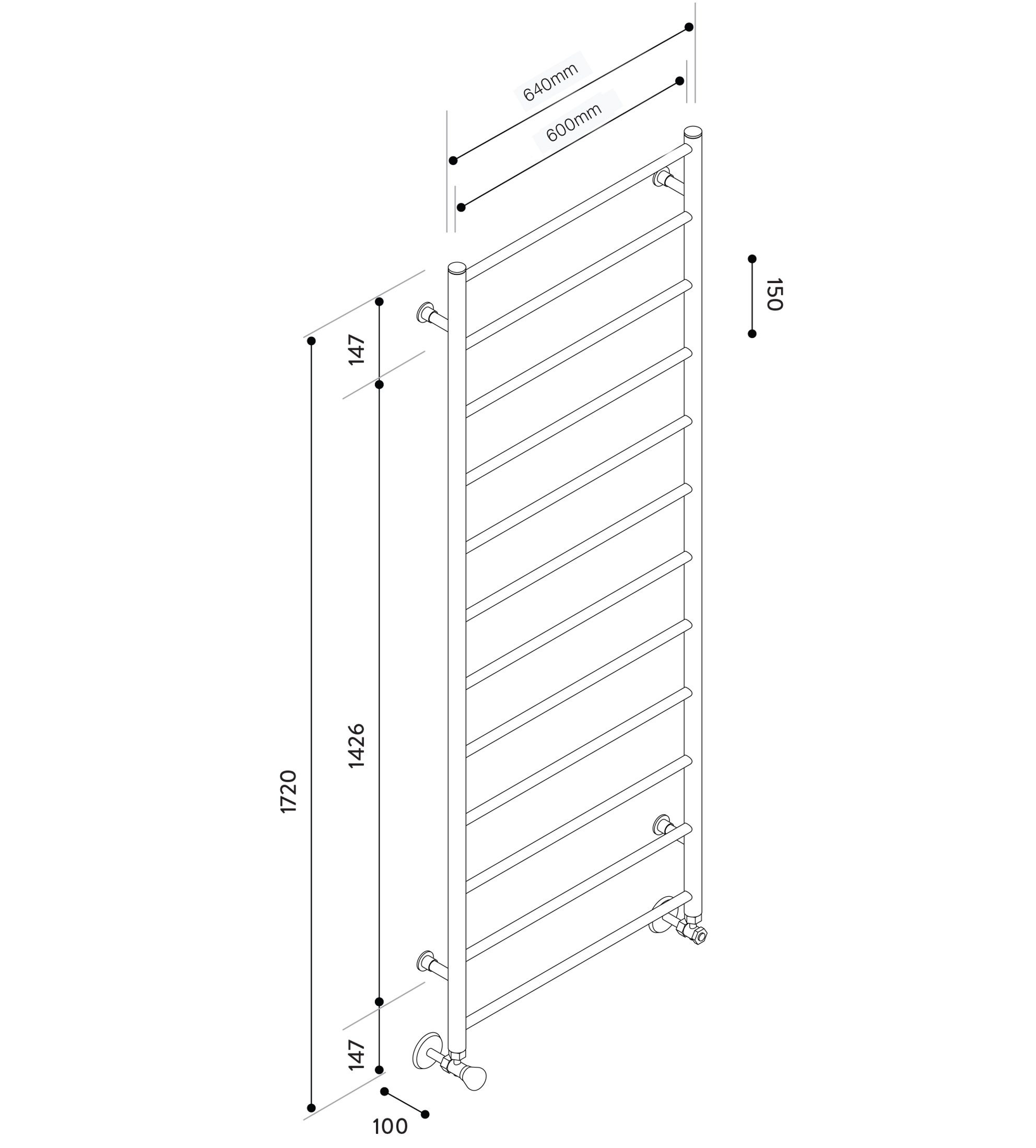 Hydrotherm HR Series Hydronic Towel Rail 1720mm x 600mm