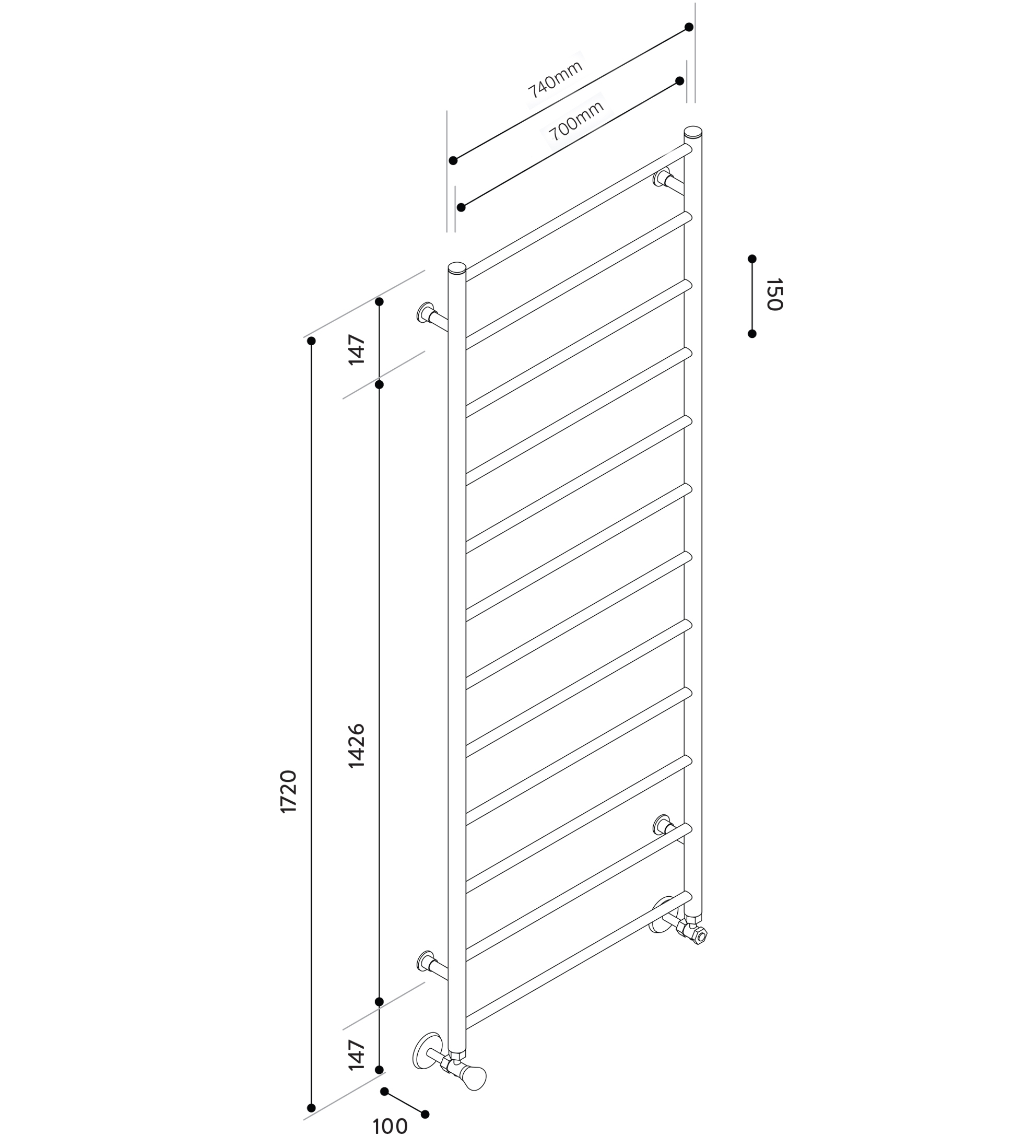 Hydrotherm HR Series Hydronic Towel Rail 1720mm x 700mm