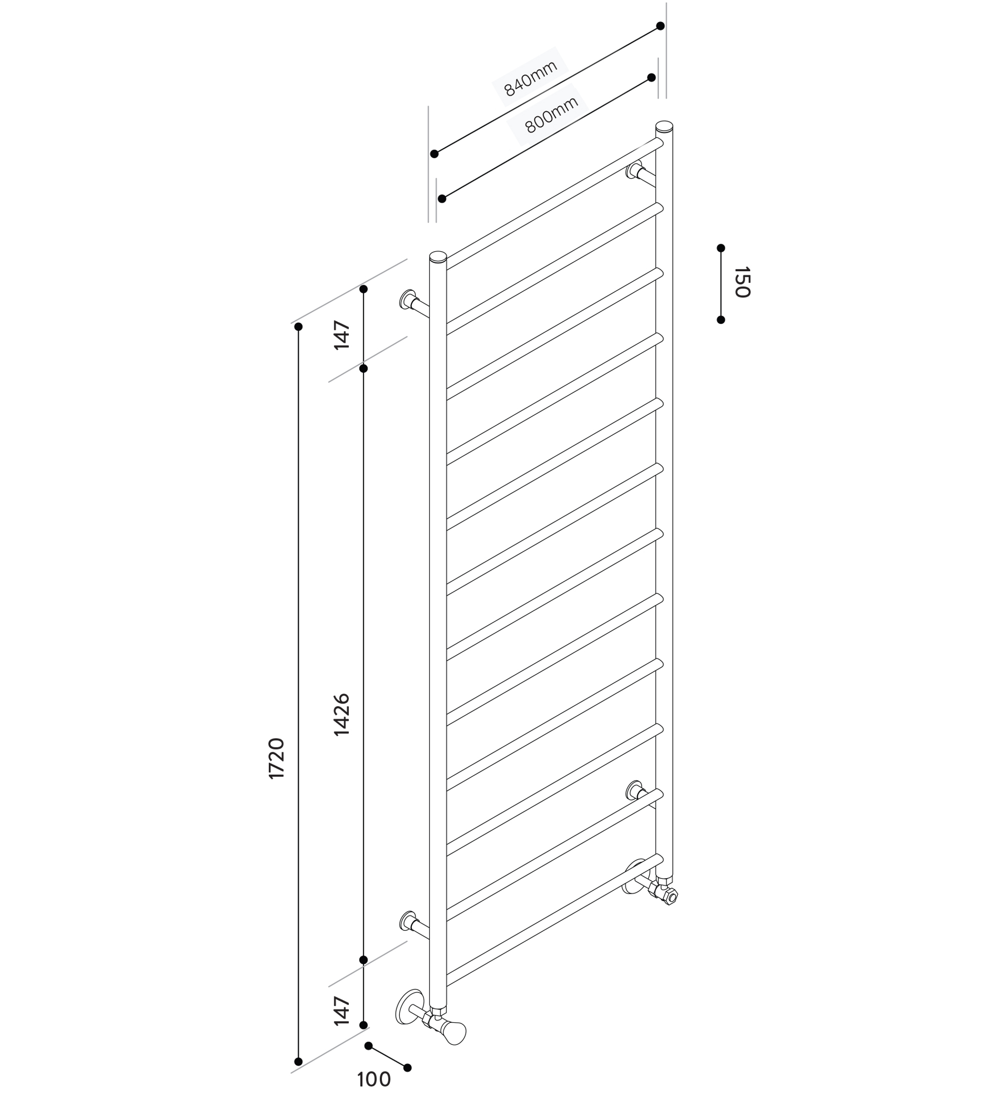 Hydrotherm HR Series Hydronic Towel Rail 1720mm x 800mm