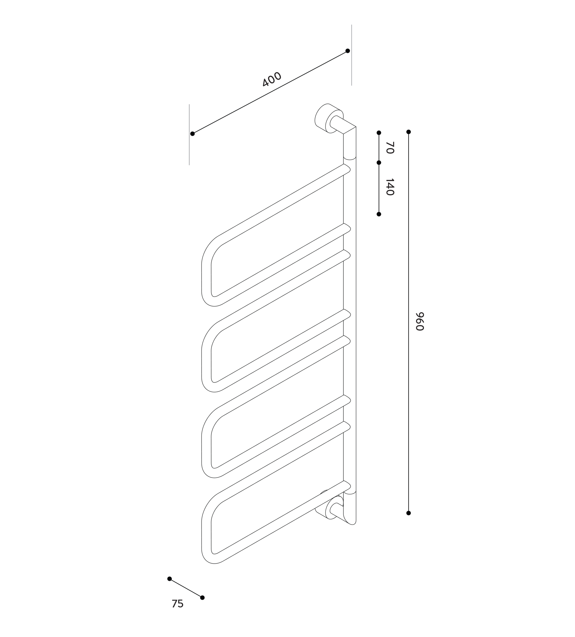 Hydrotherm Non-Heated Swivel Towel Rail, 4 Section, 960mm x 400mm