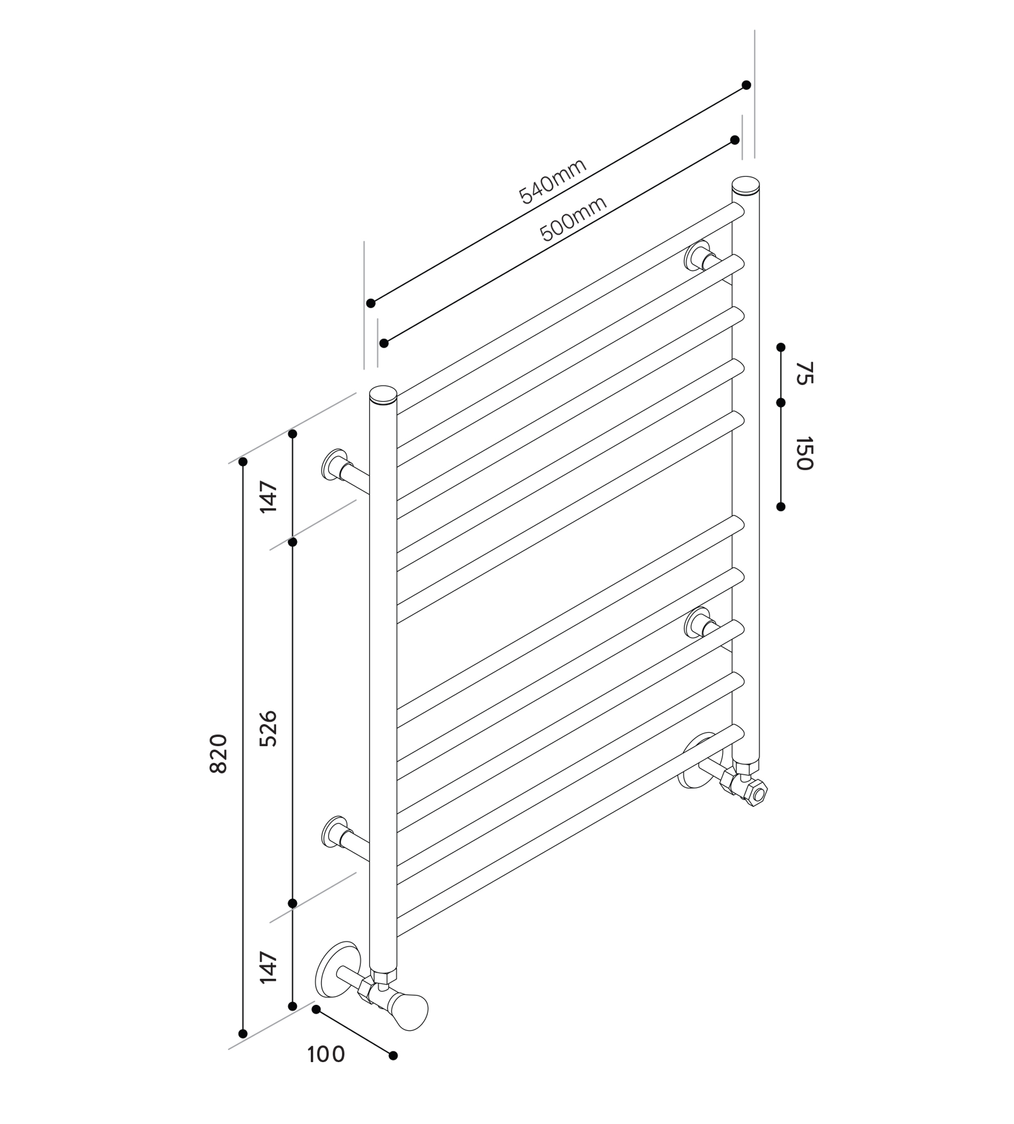 Hydrotherm HW Series Hydronic Towel Rail 820mm x 500mm