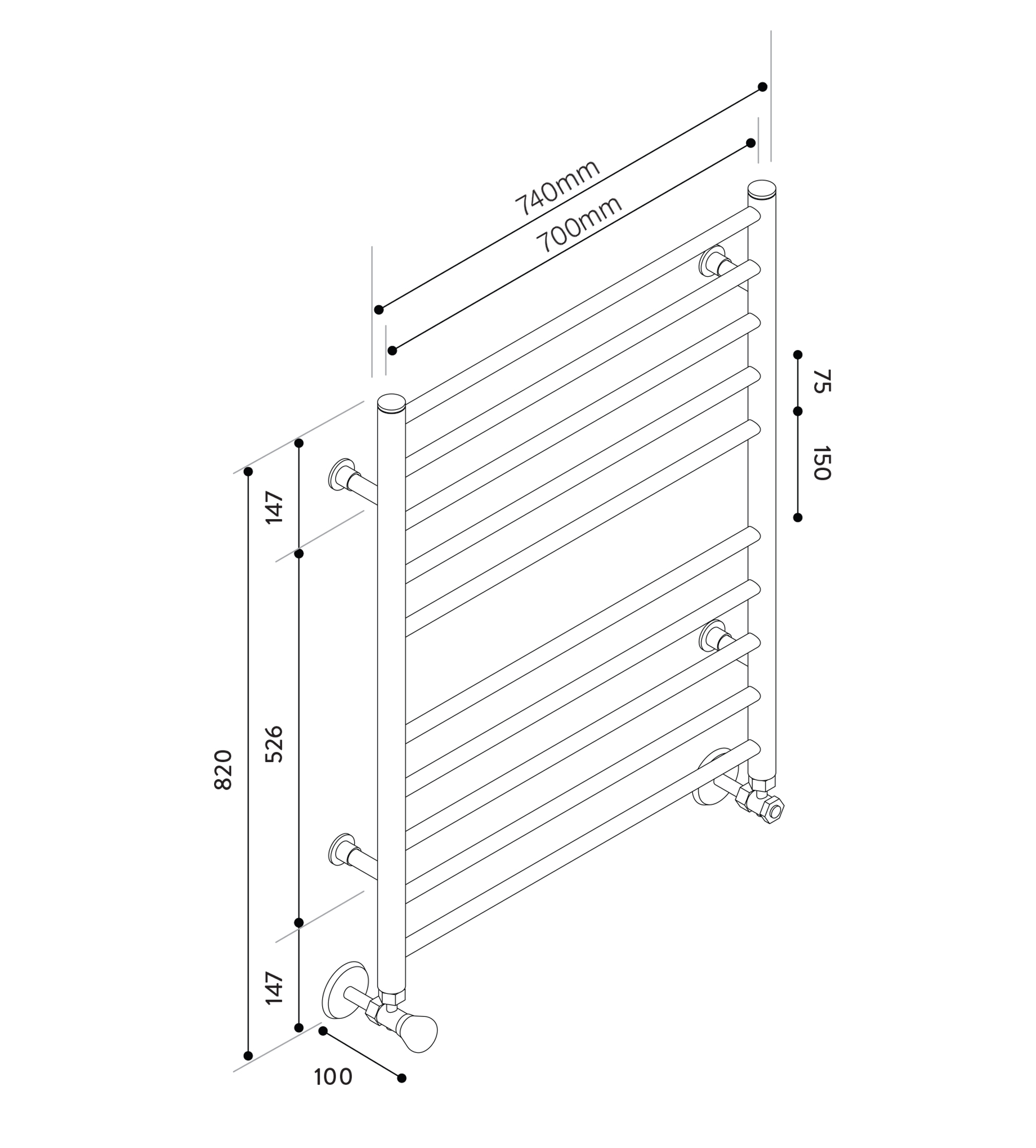 Hydrotherm HW Series Hydronic Towel Rail 820mm x 700mm