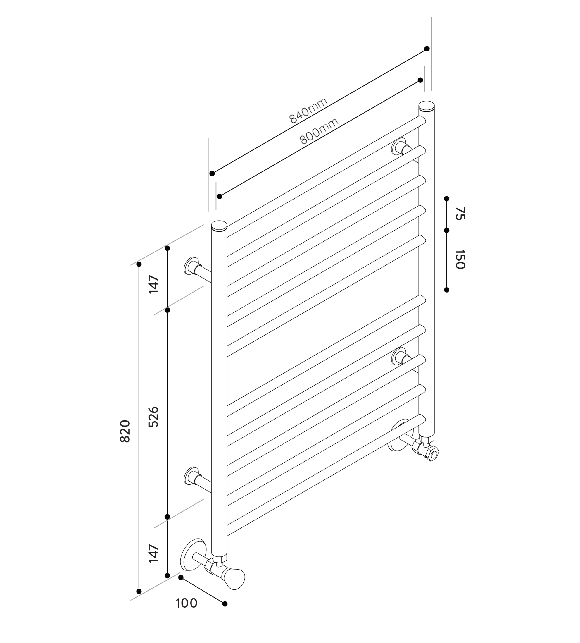 Hydrotherm HW Series Hydronic Towel Rail 820mm x 800mm