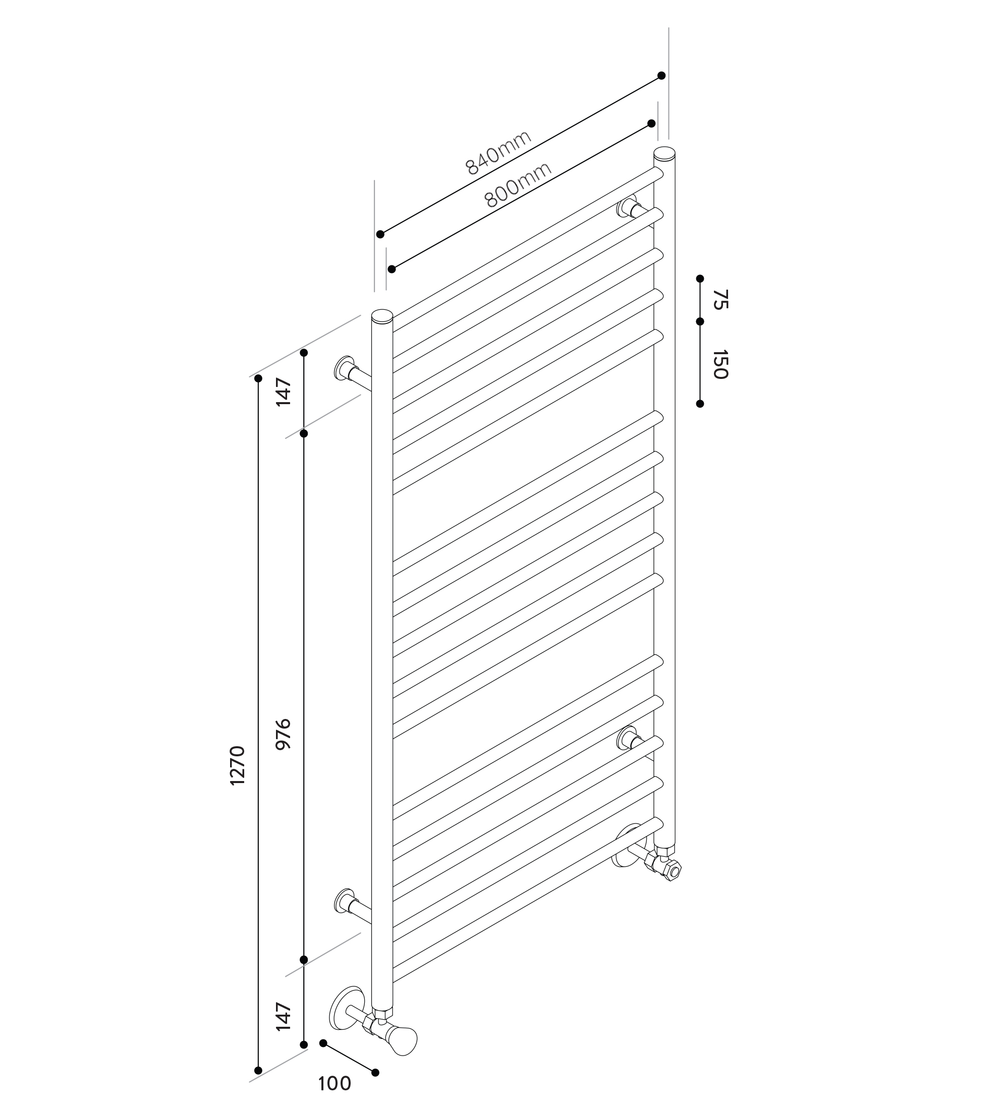 Hydrotherm HW Series Hydronic Towel Rail 1270mm x 800mm