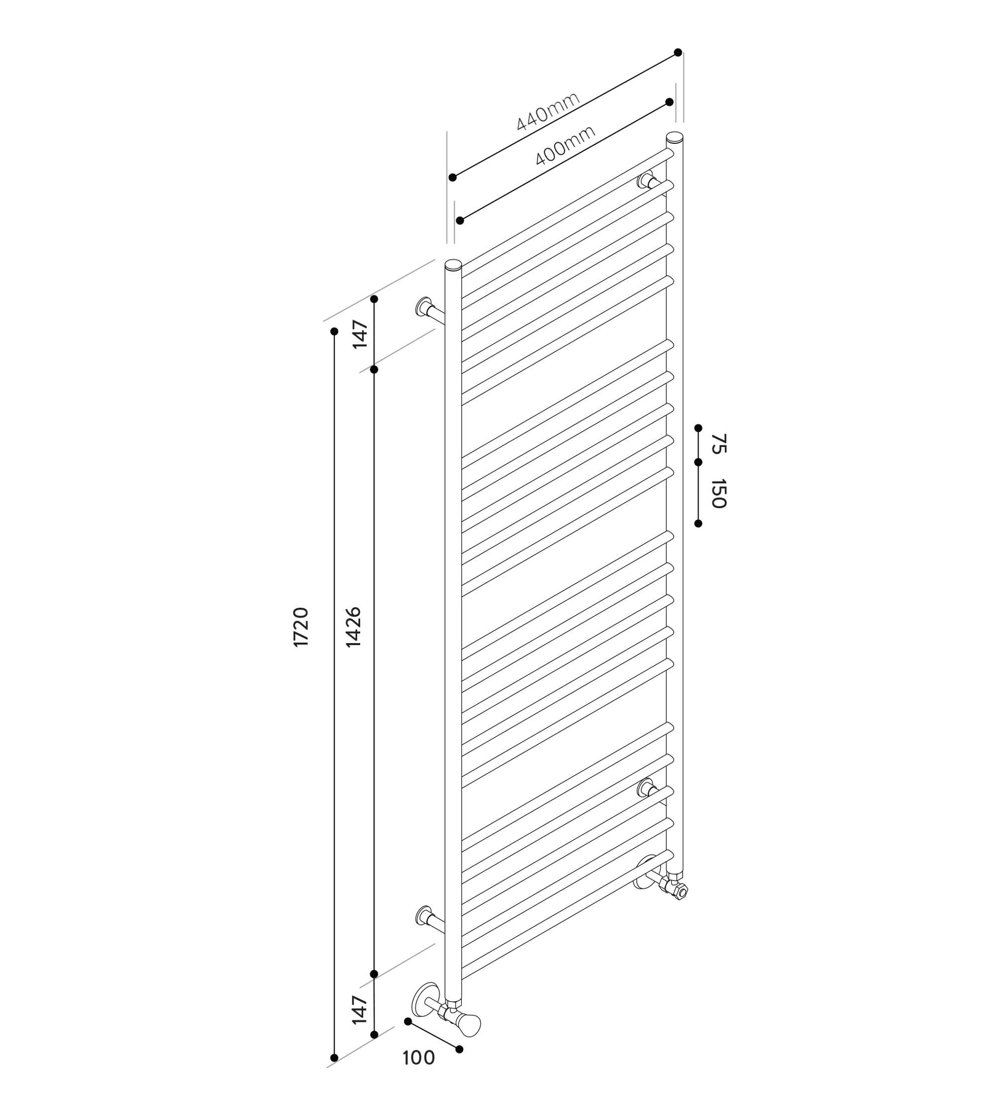 Hydrotherm HW Series Hydronic Towel Rail 1720mm x 400mm