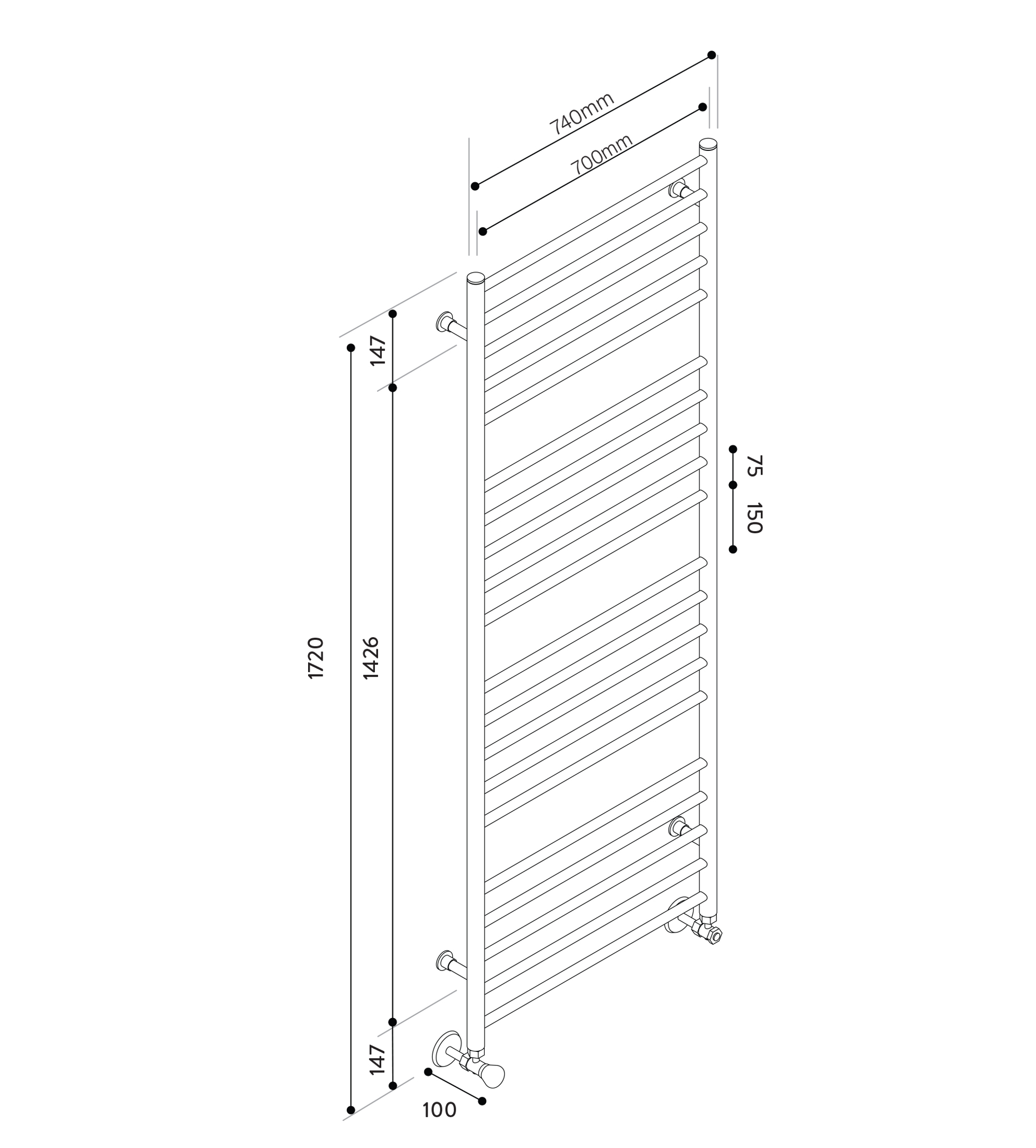 Hydrotherm HW Series Hydronic Towel Rail 1720mm x 700mm