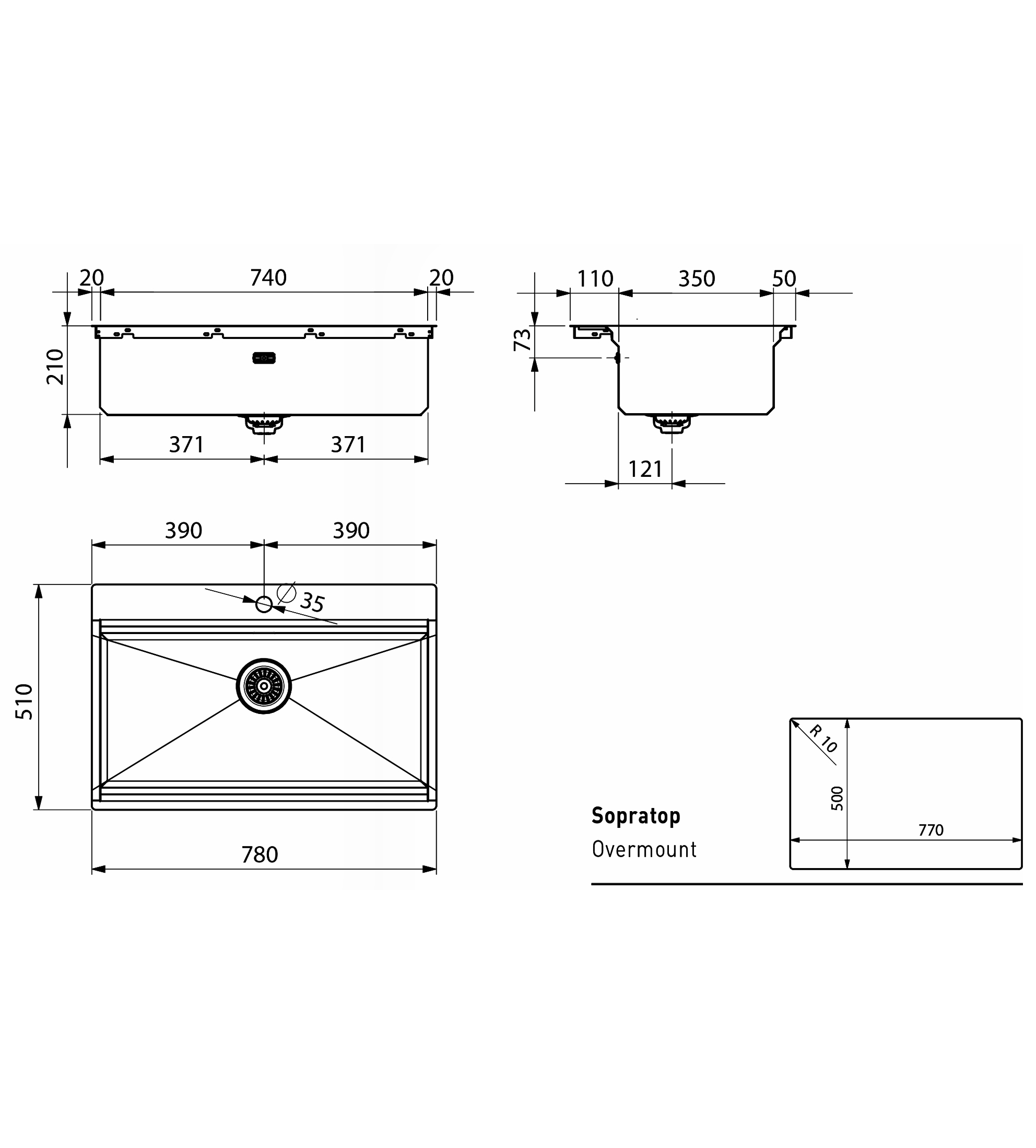 Artinox Layer Workstation Kitchen Sink W740 1TH Incl. Strainer, Chopping Board, Stainless Steel