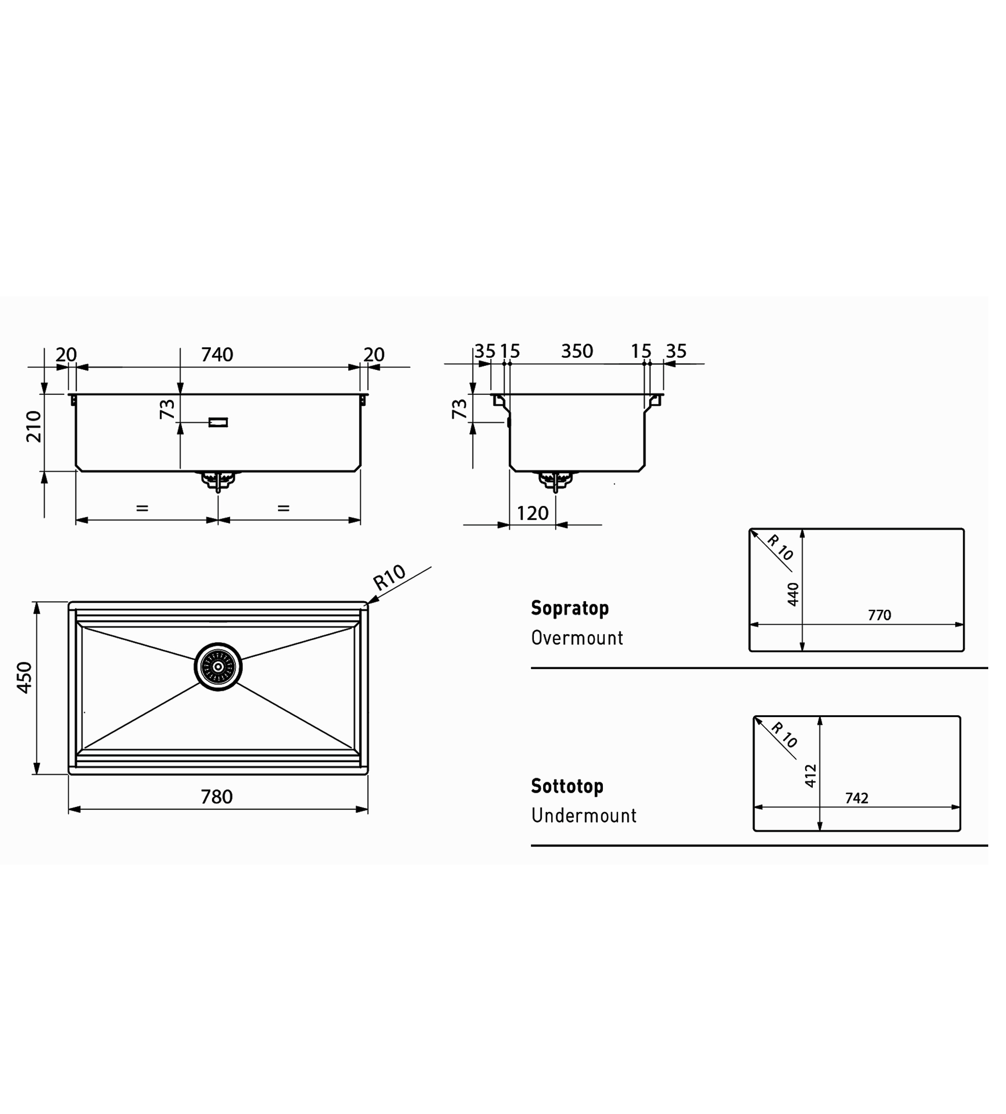 Artinox Layer Workstation Kitchen Sink W740 0TH Incl. Strainer, Chopping Board, Stainless Steel