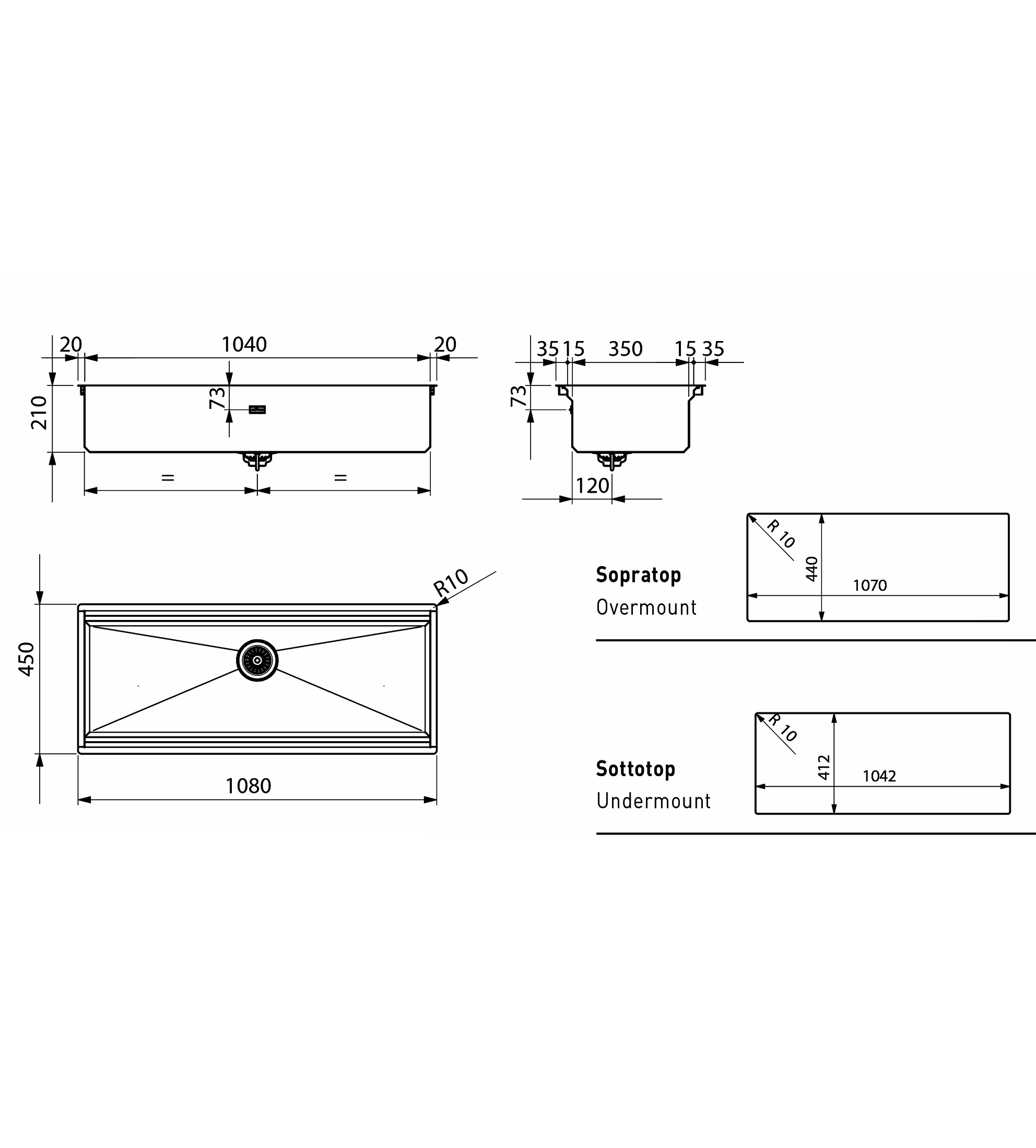 Artinox Layer Workstation Kitchen Sink W1040 0TH Incl. Strainer, Chopping Board, Small Sink, Stainless Steel