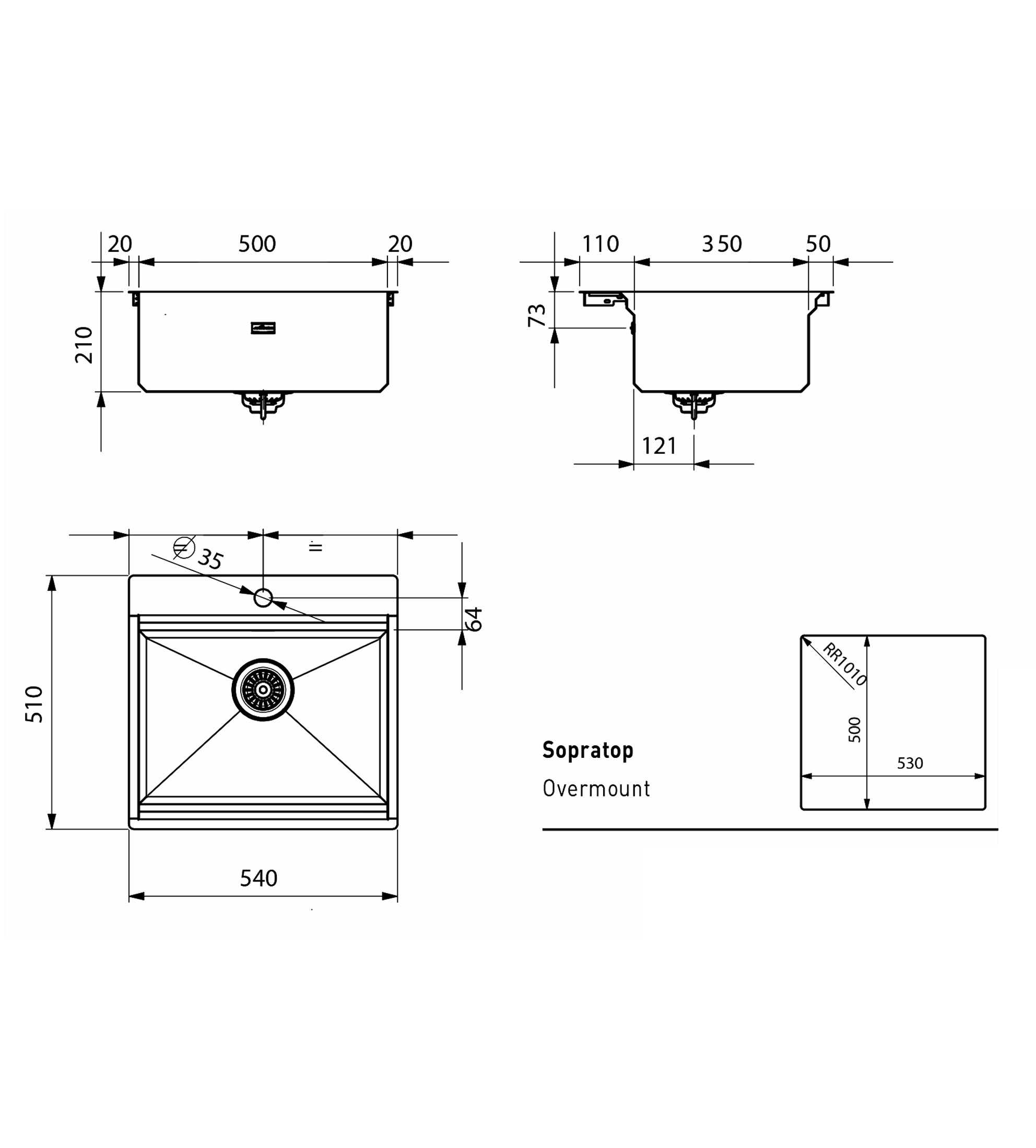 Artinox Layer Workstation Kitchen Sink W500, Taphole At Back, Stainless Steel