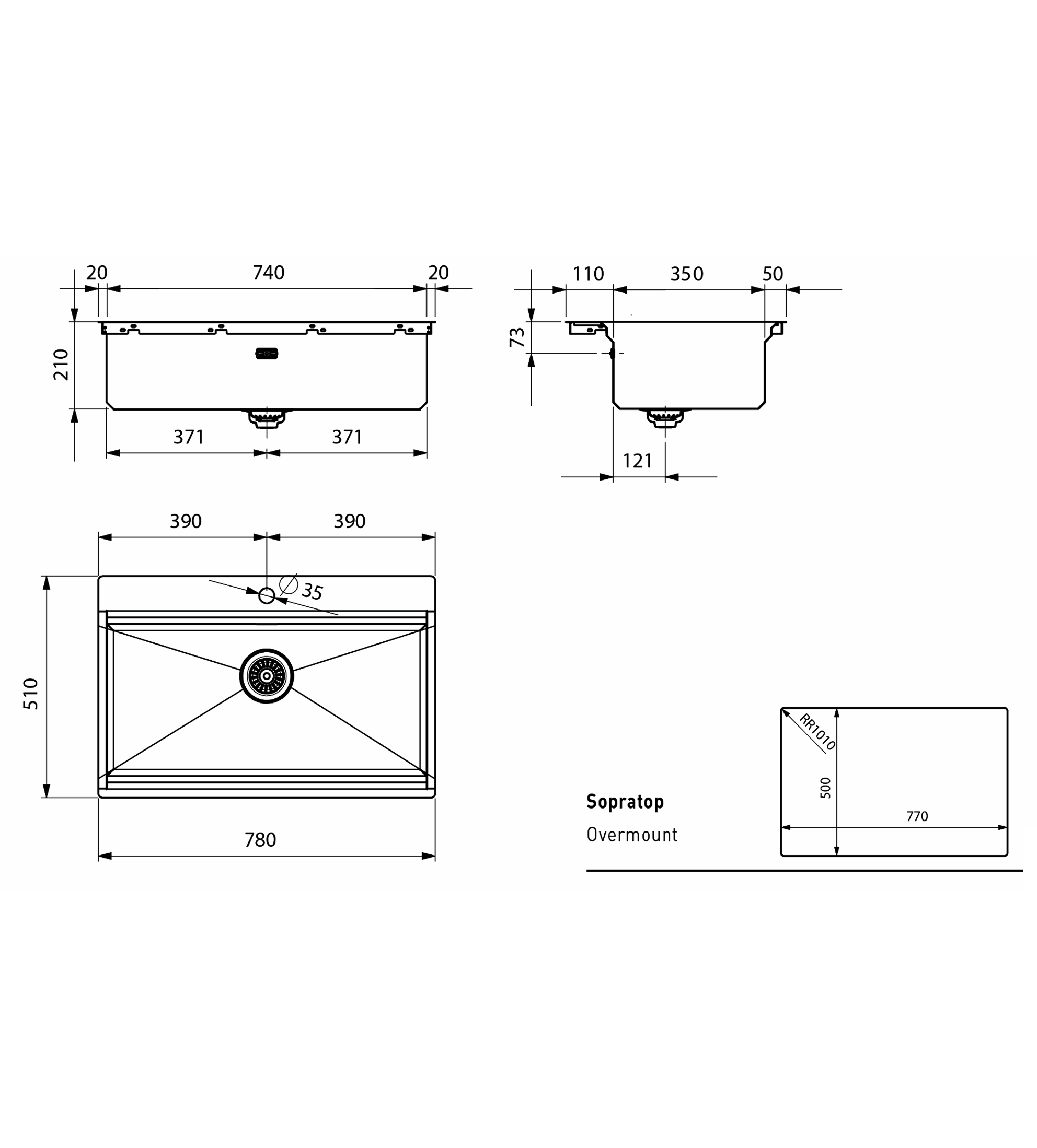 Artinox Layer Workstation Kitchen Sink W740, Taphole At Back, Stainless Steel