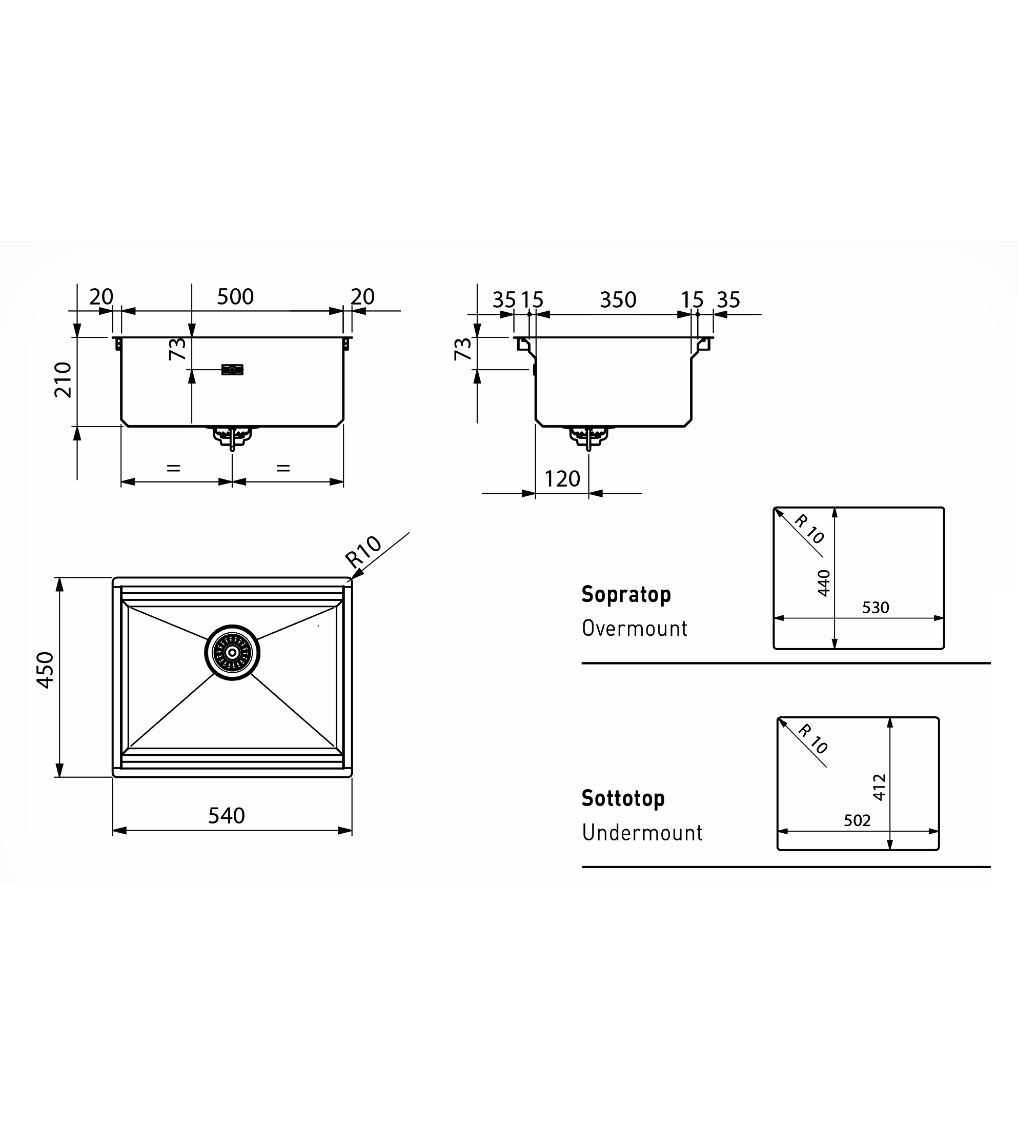 Artinox Layer Workstation Kitchen Sink W500, 0TH, Stainless Steel