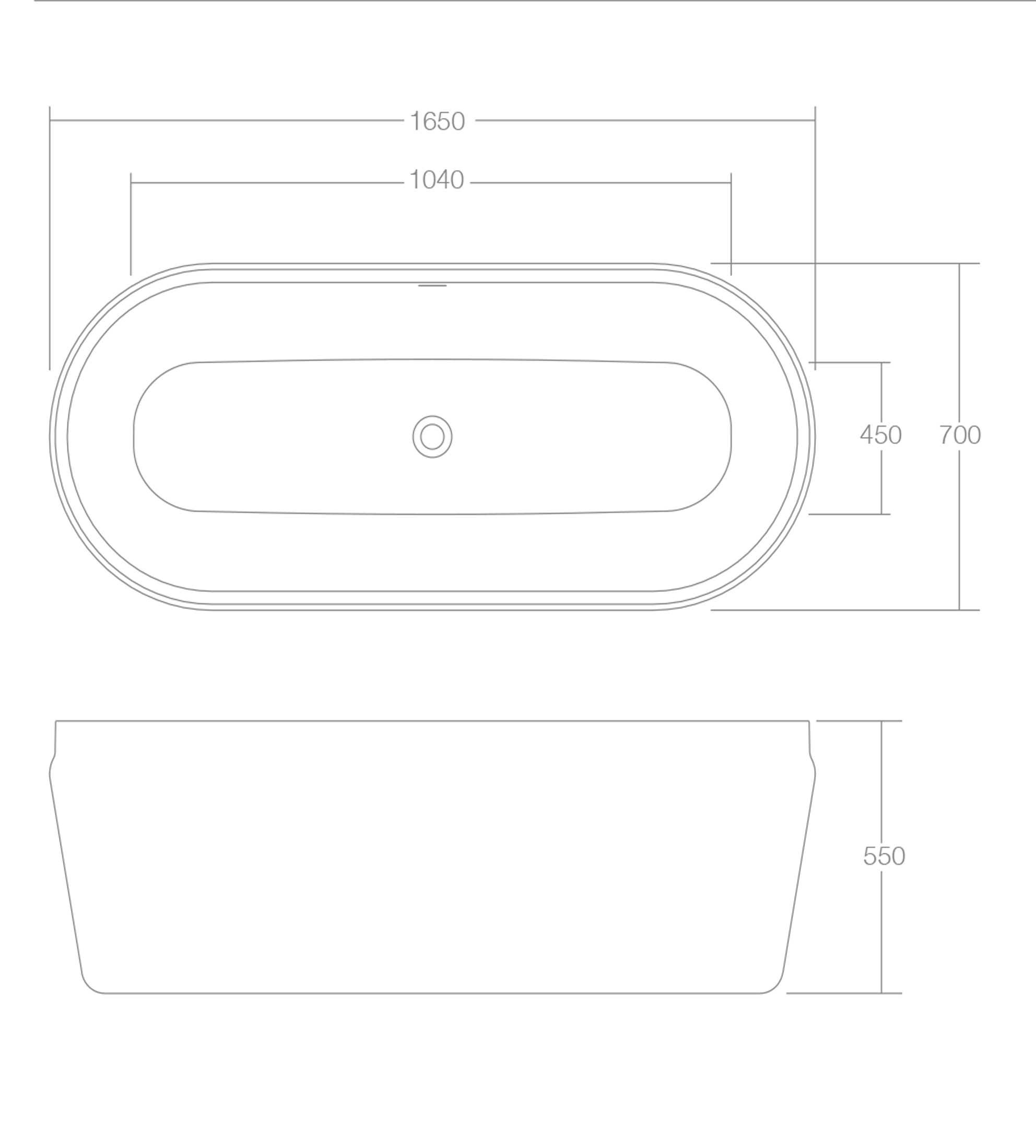 Omvivo Latis 1650mm Oval Freestanding Bath, Matt White