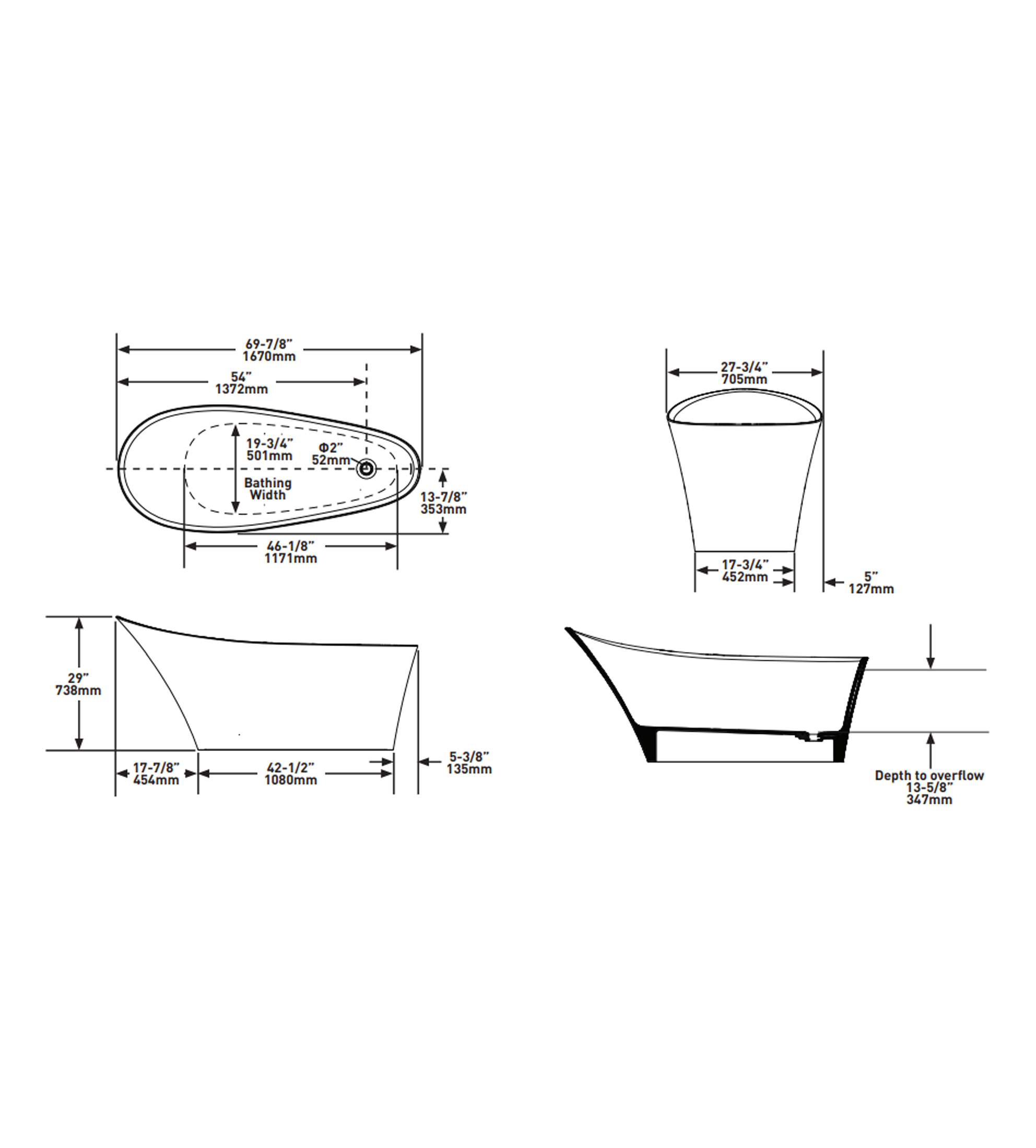 Victoria & Albert Ledro 1670mm Stone Freestanding Bath, Gloss White