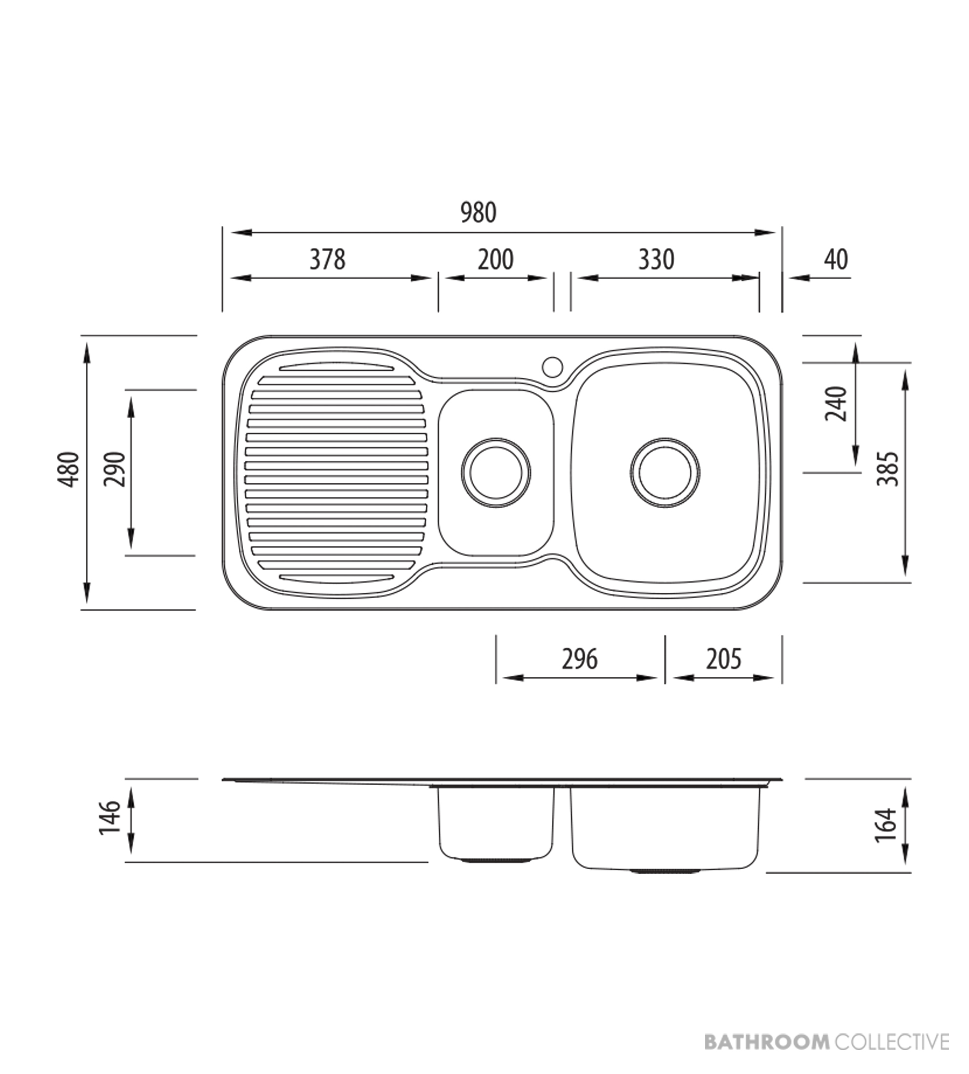 Oliveri Lakeland Topmount 1 & 1/2 Double Bowl Sink 980mm,1th, Left Drainer, Stainless LL127