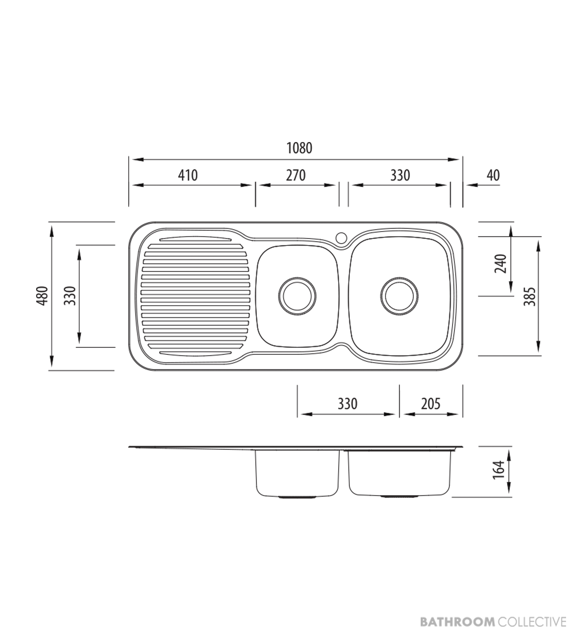 Oliveri Lakeland Topmount 1 & 3/4 Double Bowl Sink 1080mm, 1th, Left Drainer, Stainless LL137