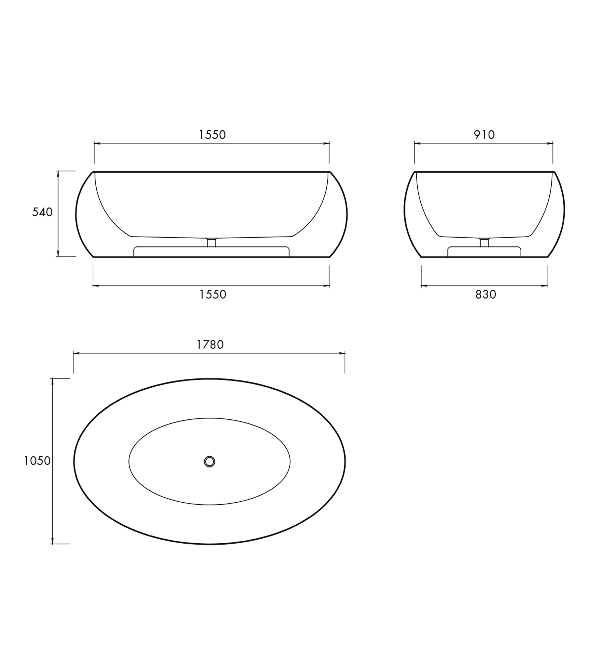 Apaiser Lotus 1780mm Stone Freestanding Bath