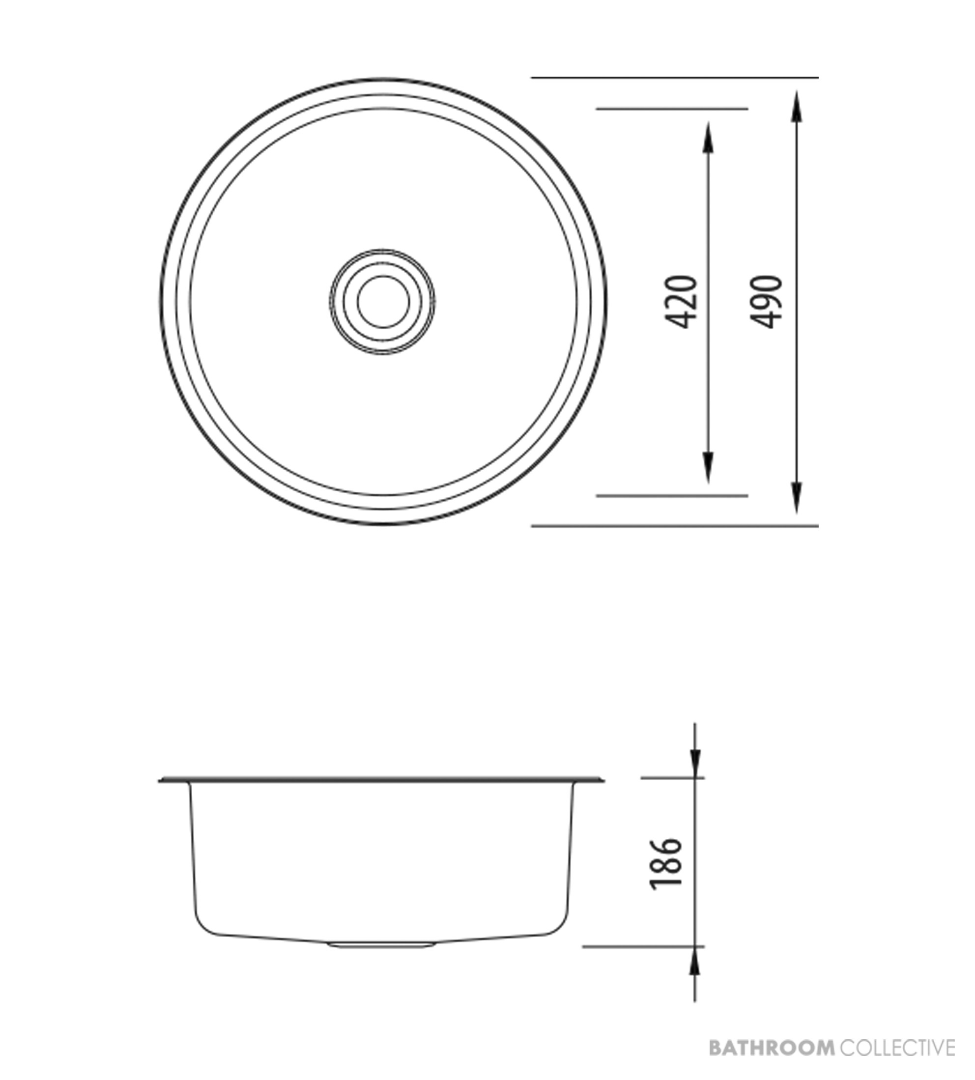 Oliveri Solitaire Top & Under Mount Round Sink 490mm, Stainless LR510