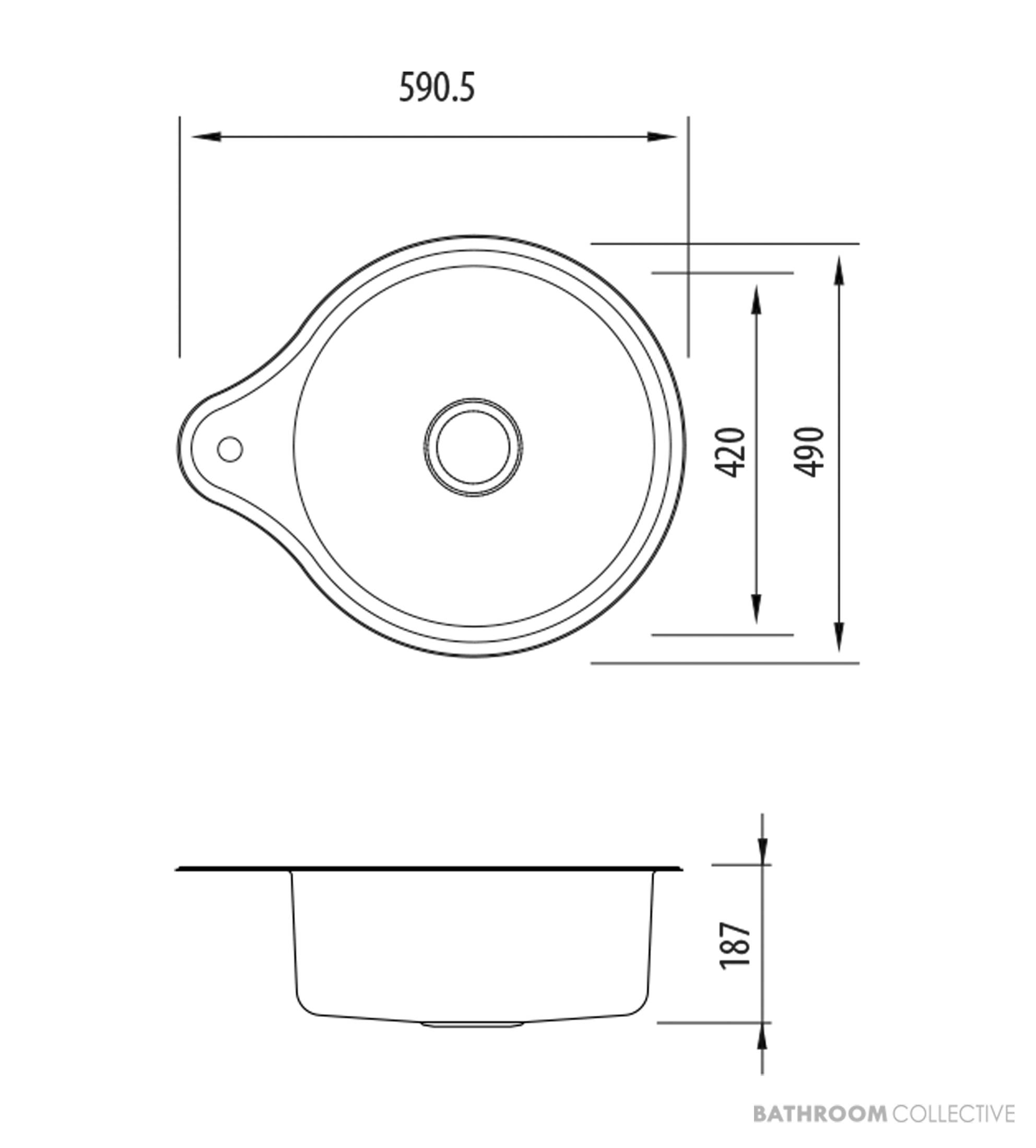 Oliveri Solitaire Topmount Round Sink 590mm, 1th, Stainless LR515