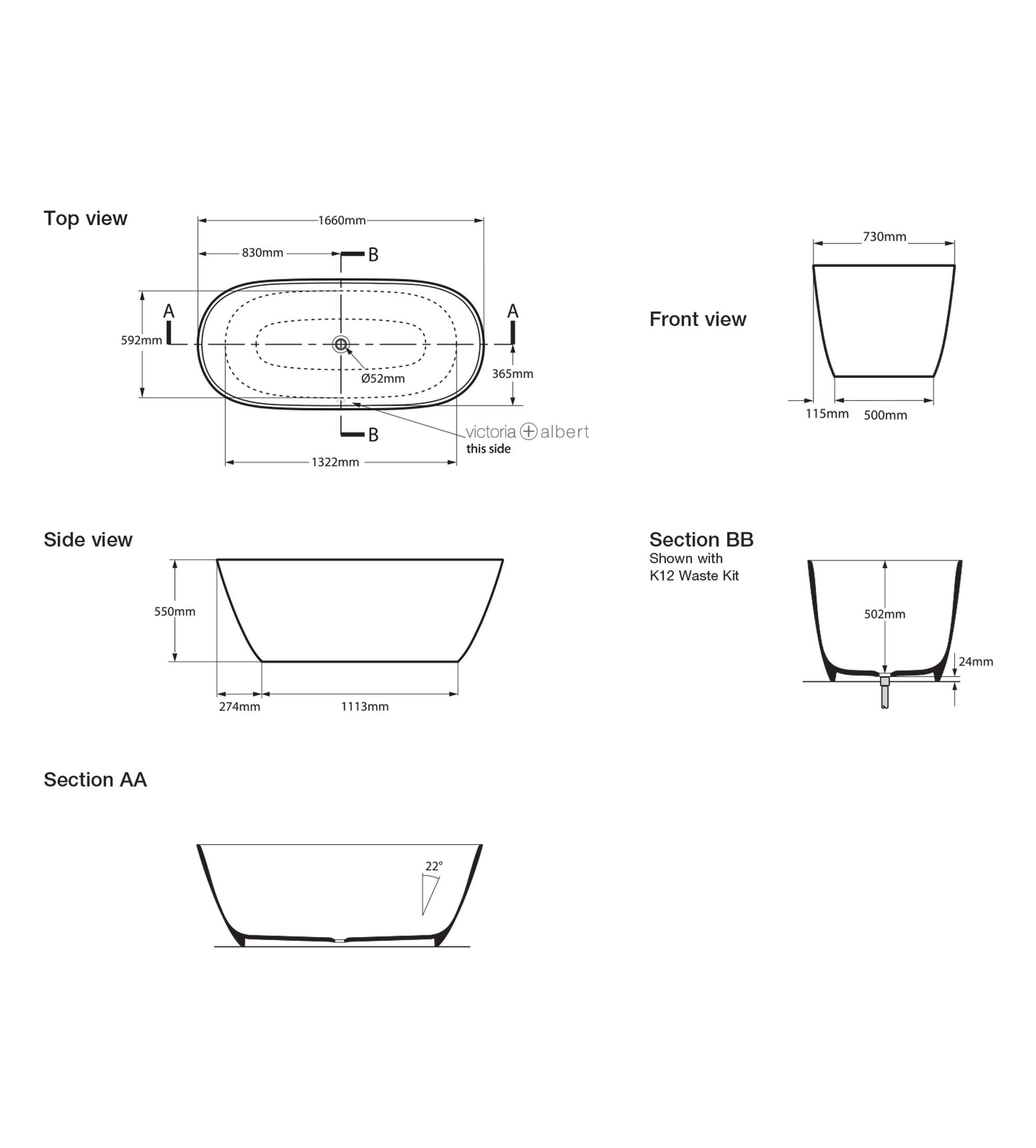 Victoria & Albert Lussari 1700mm Stone Freestanding Bath, Gloss White