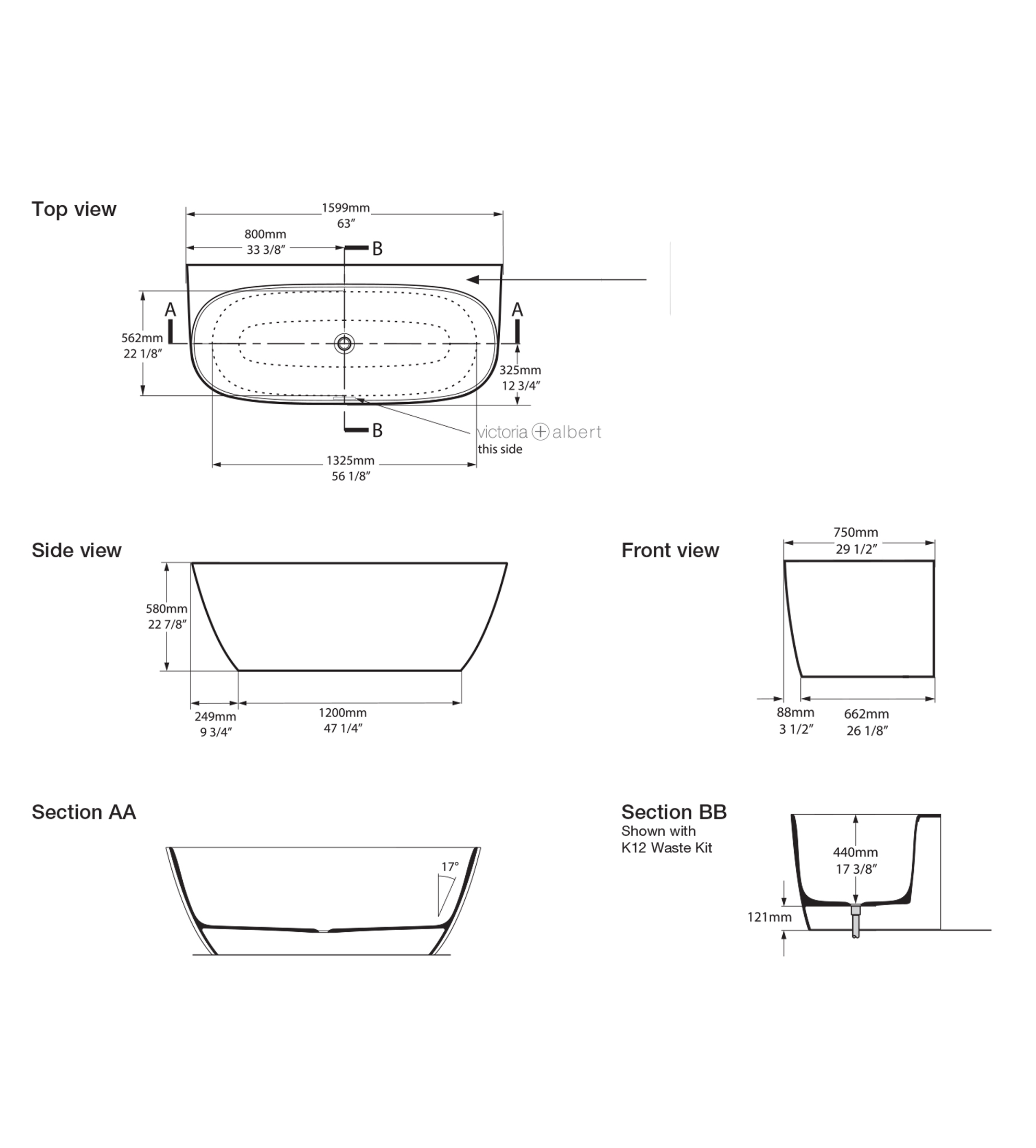 Victoria & Albert Lussari 1600mm Stone Back to Wall Bath, Matt White