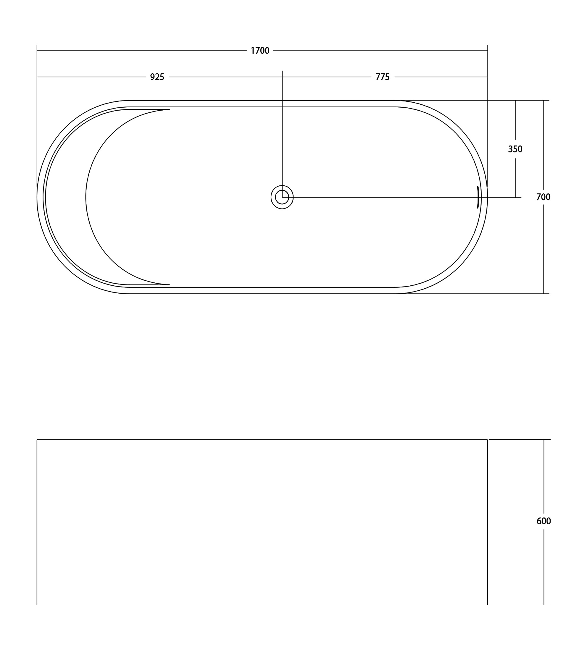 Omvivo Lune 1700mm Freestanding Bath, Matt White