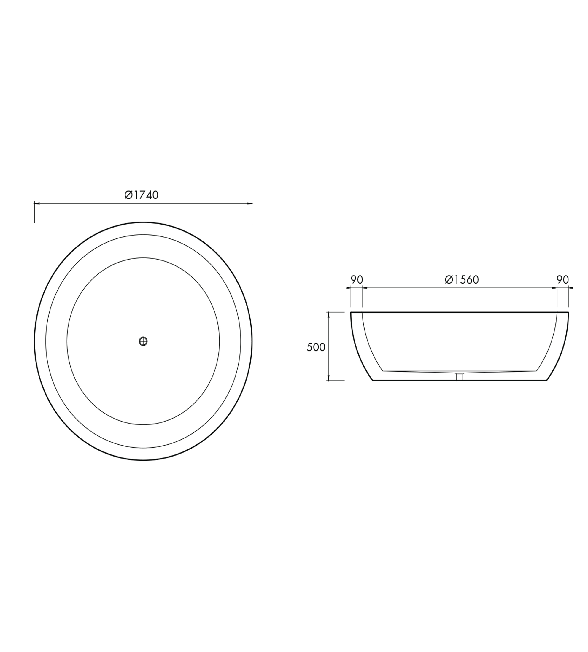 Apaiser Lunar 1740mm Stone Freestanding Bath