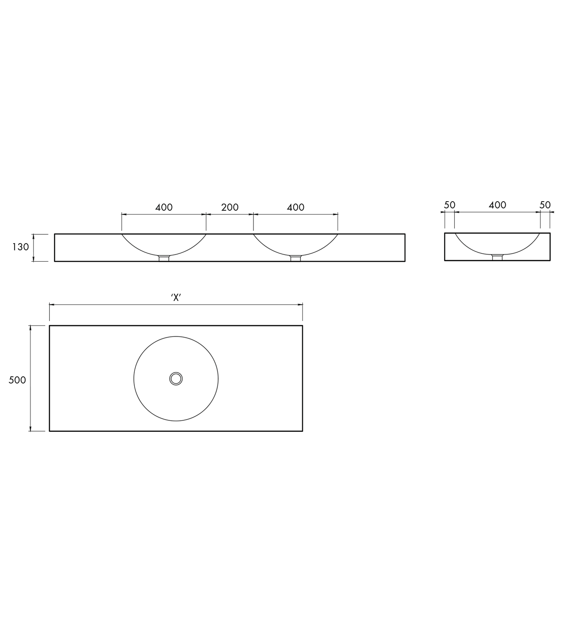 Apaiser Lunar Pond Integrated Basin Double Stone Vanity Top Only