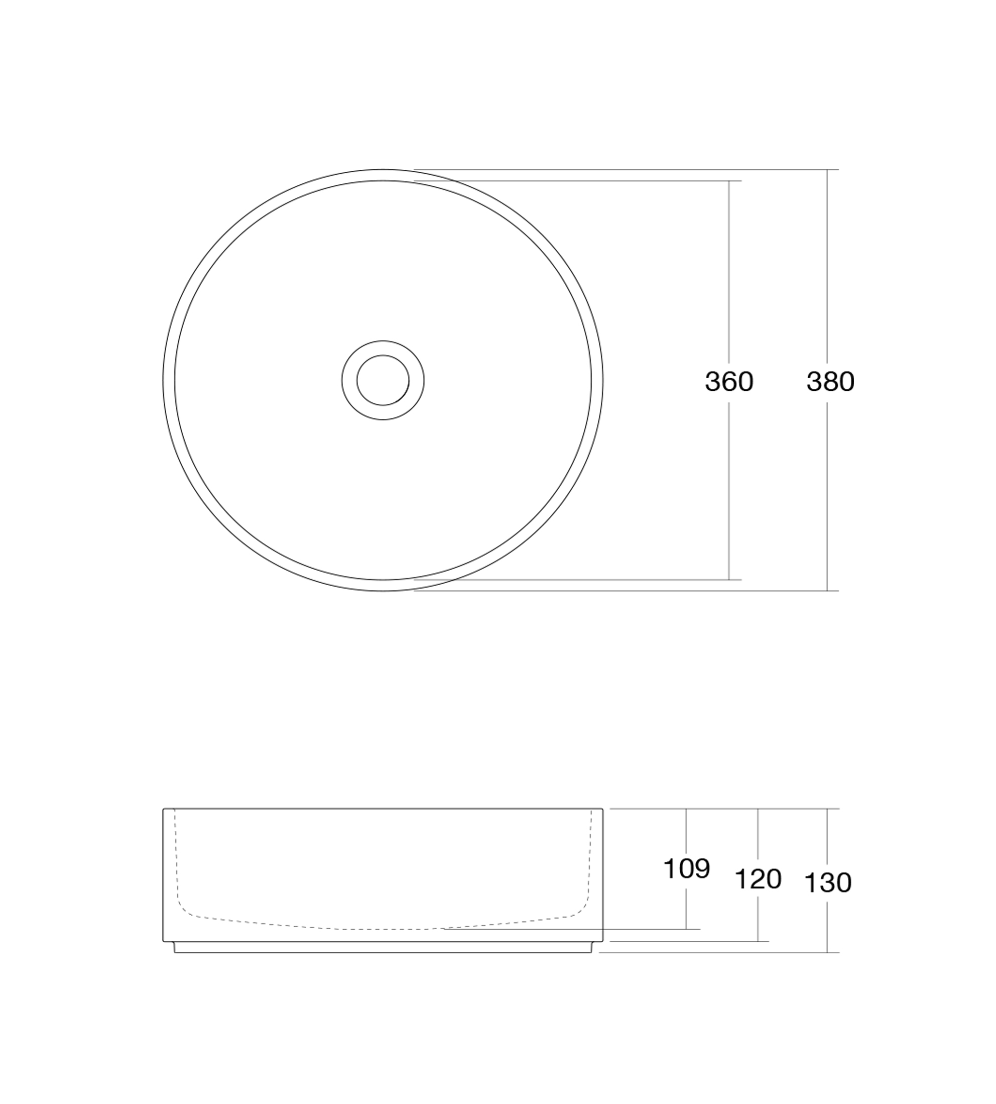 Omvivo Lune 380mm Round Above Counter Basin, Matt White