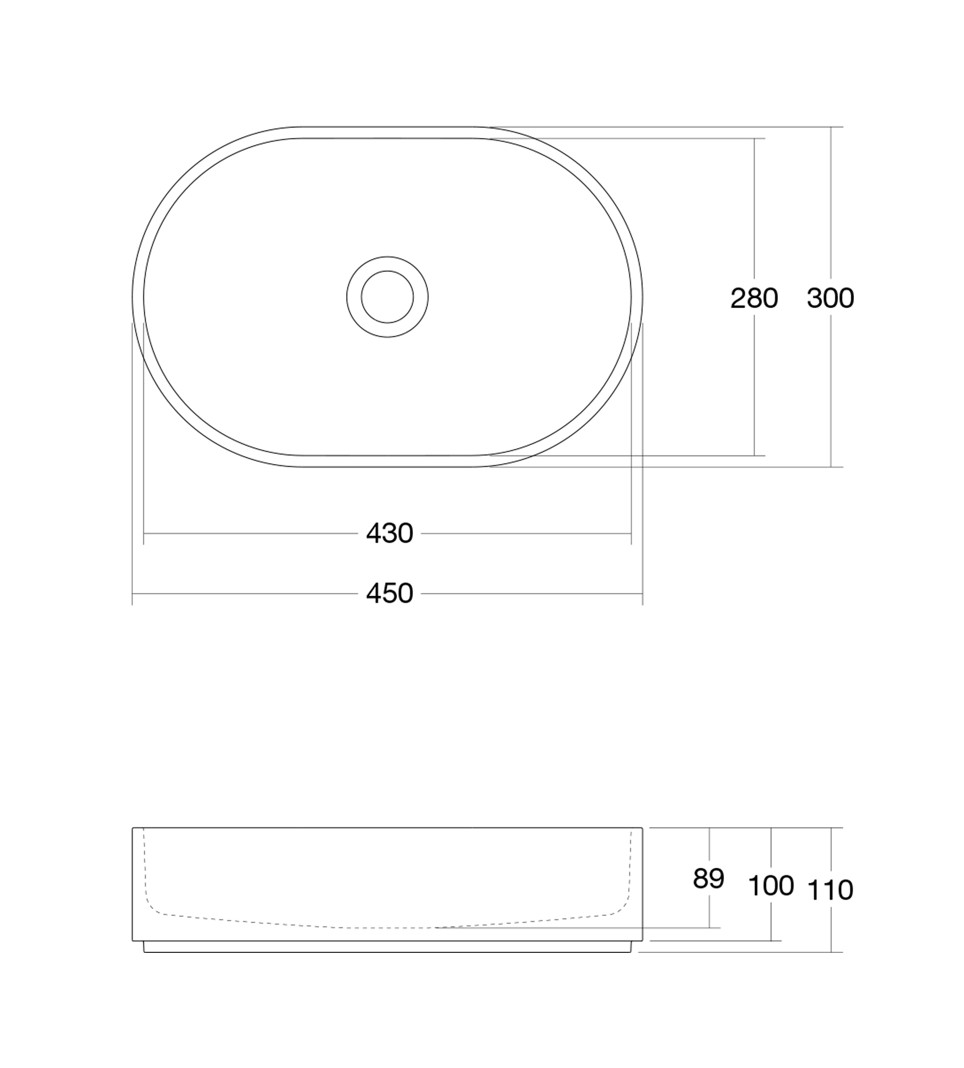 Omvivo Lune 450mm Oval Above Counter Basin, Matt White