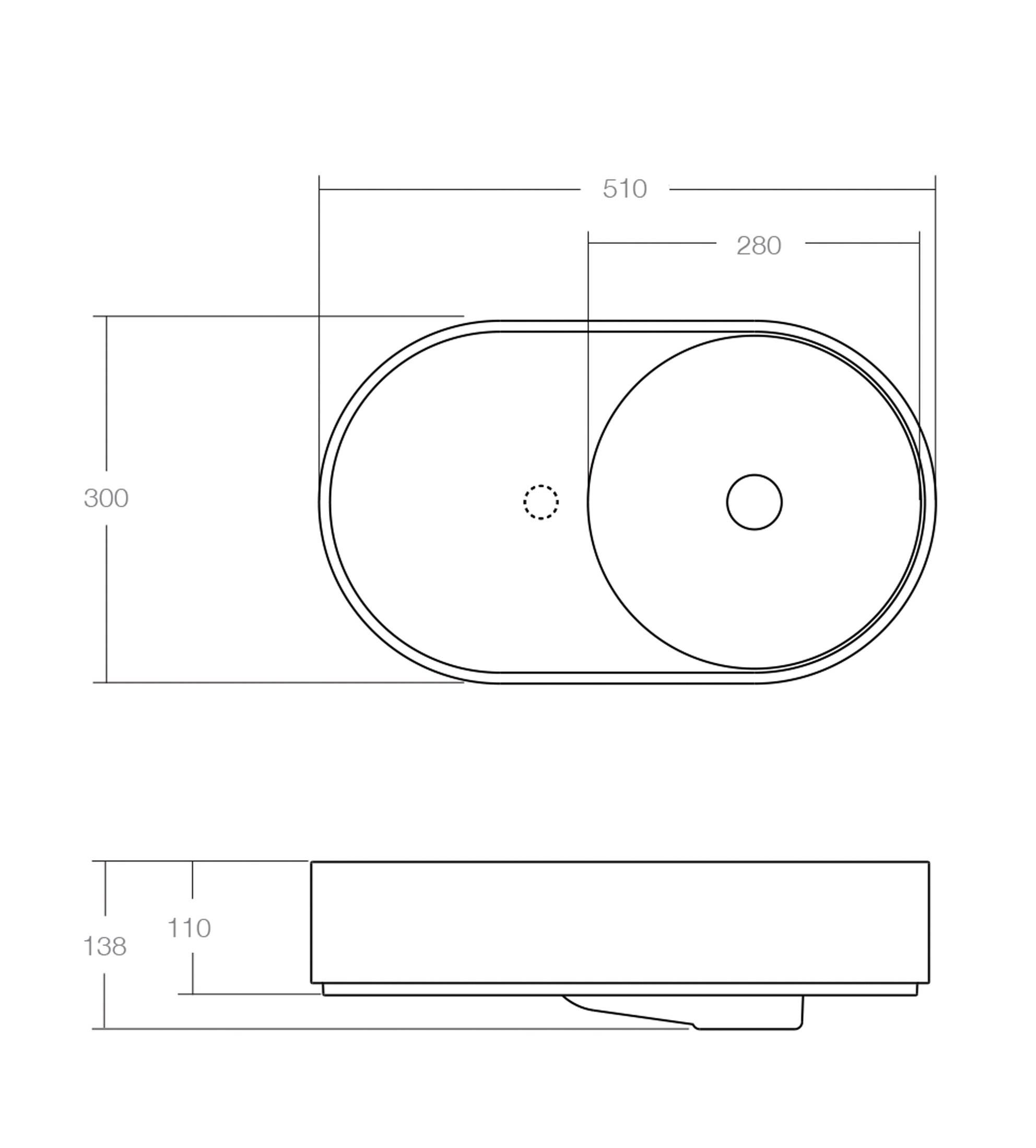 Omvivo Lune 510mm Wall Basin, Left Bowl, Matt White