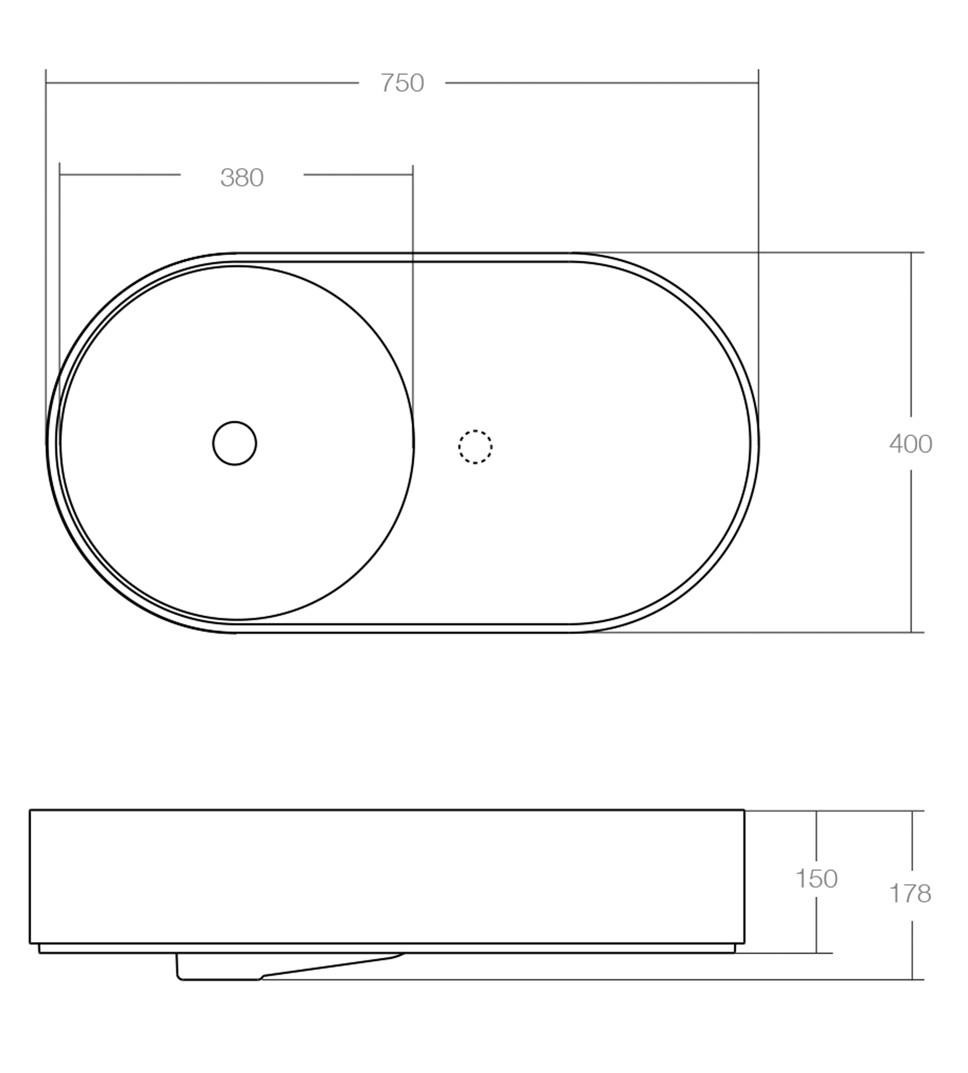 Omvivo Lune 750mm Wall Basin, Left Bowl, Matt White