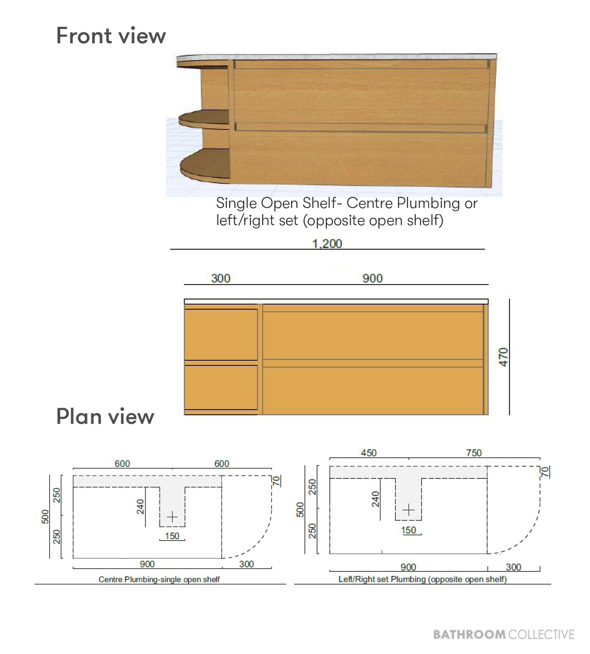Loughlin Marley Double Drawer with Single Open Shelf Wall Hung Timber Vanity