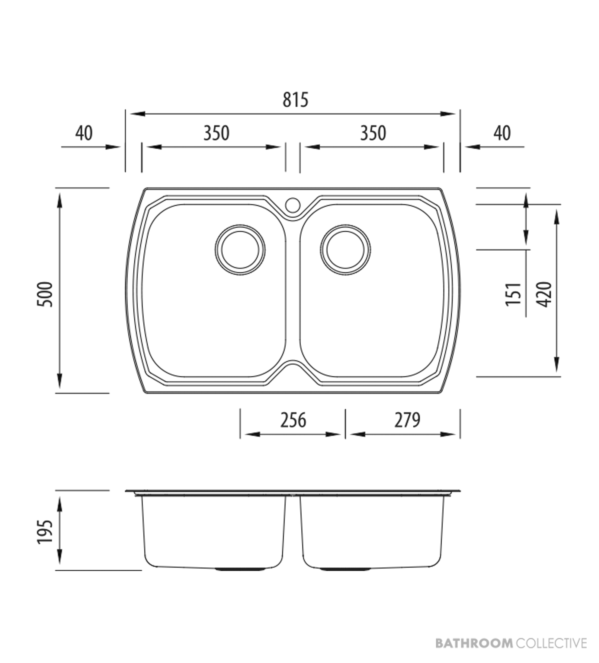 Oliveri Monet Topmount Double Bowl Sink 815mm, Stainless MO763 1TH