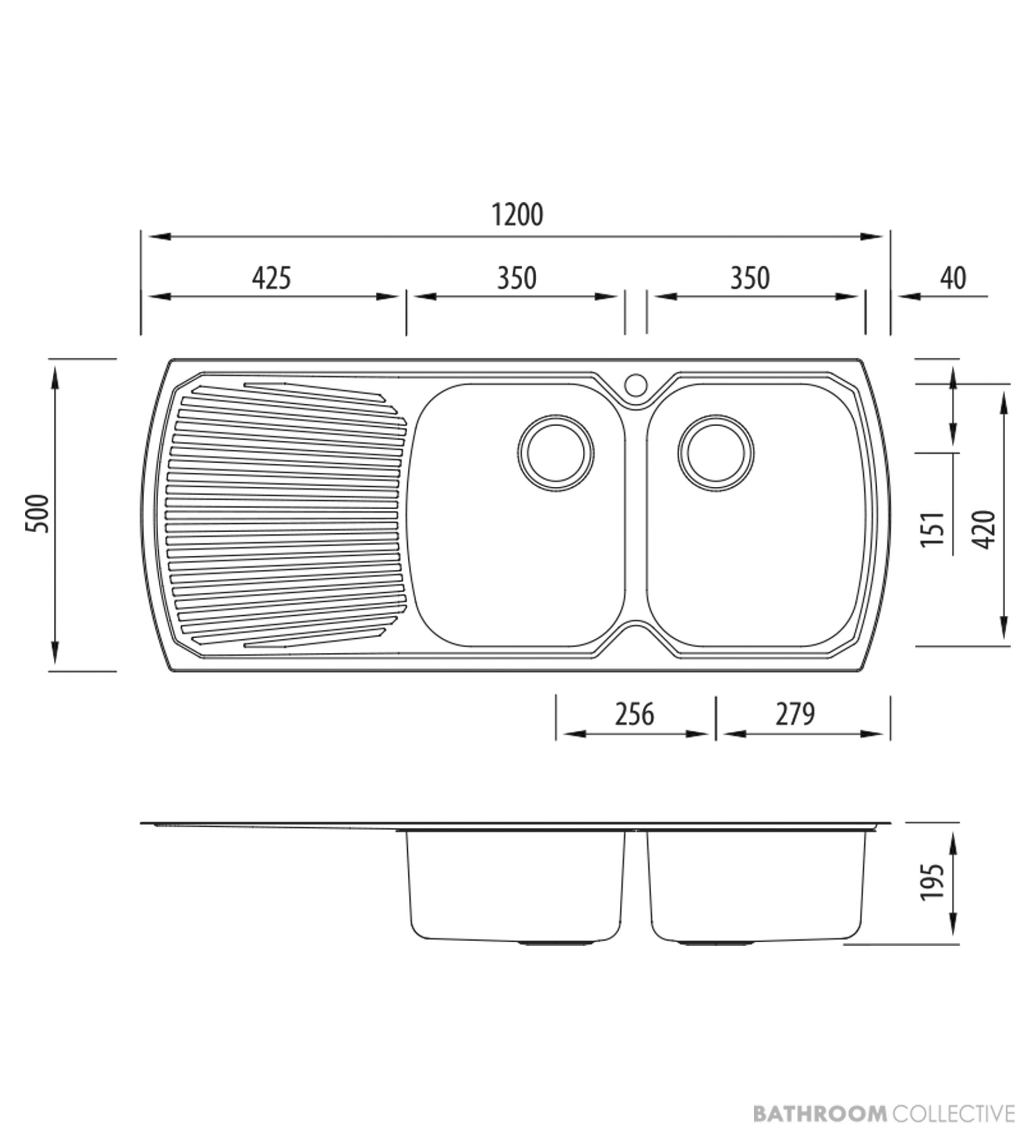 Oliveri Monet Topmount Double Bowl Sink 1200mm, Left Drainer, Stainless MO772 1TH