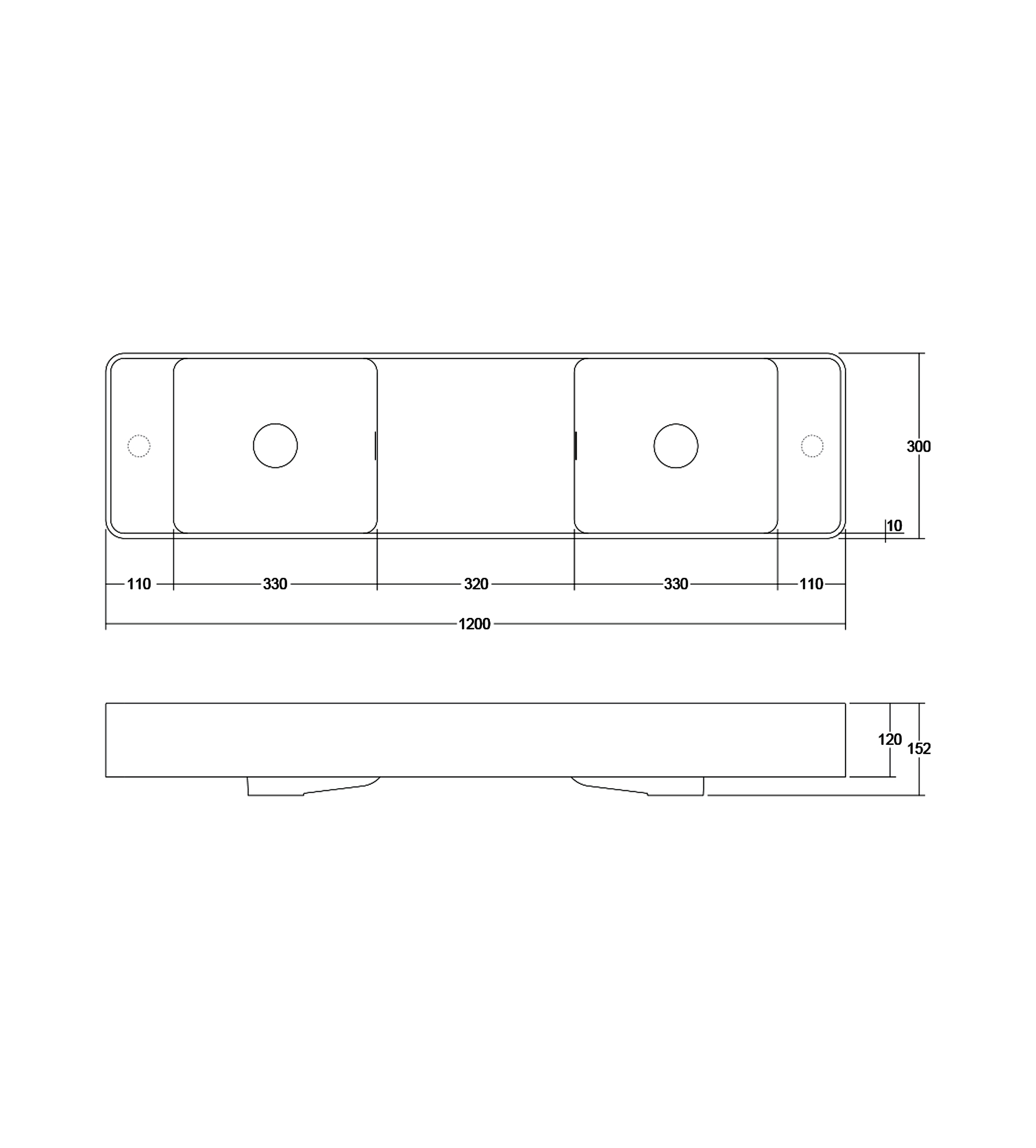 Omvivo Mod 1200mm Wall Basin, Double, Matt White