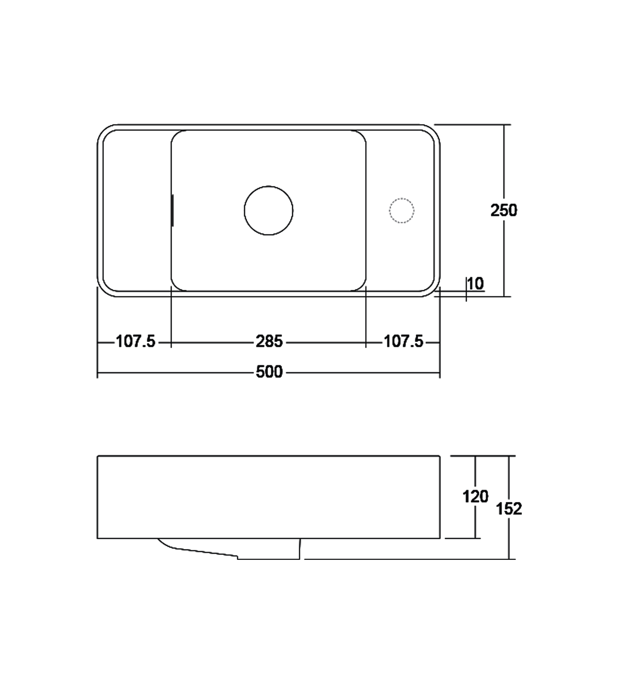Omvivo Mod 500mm Wall Basin, Matt White