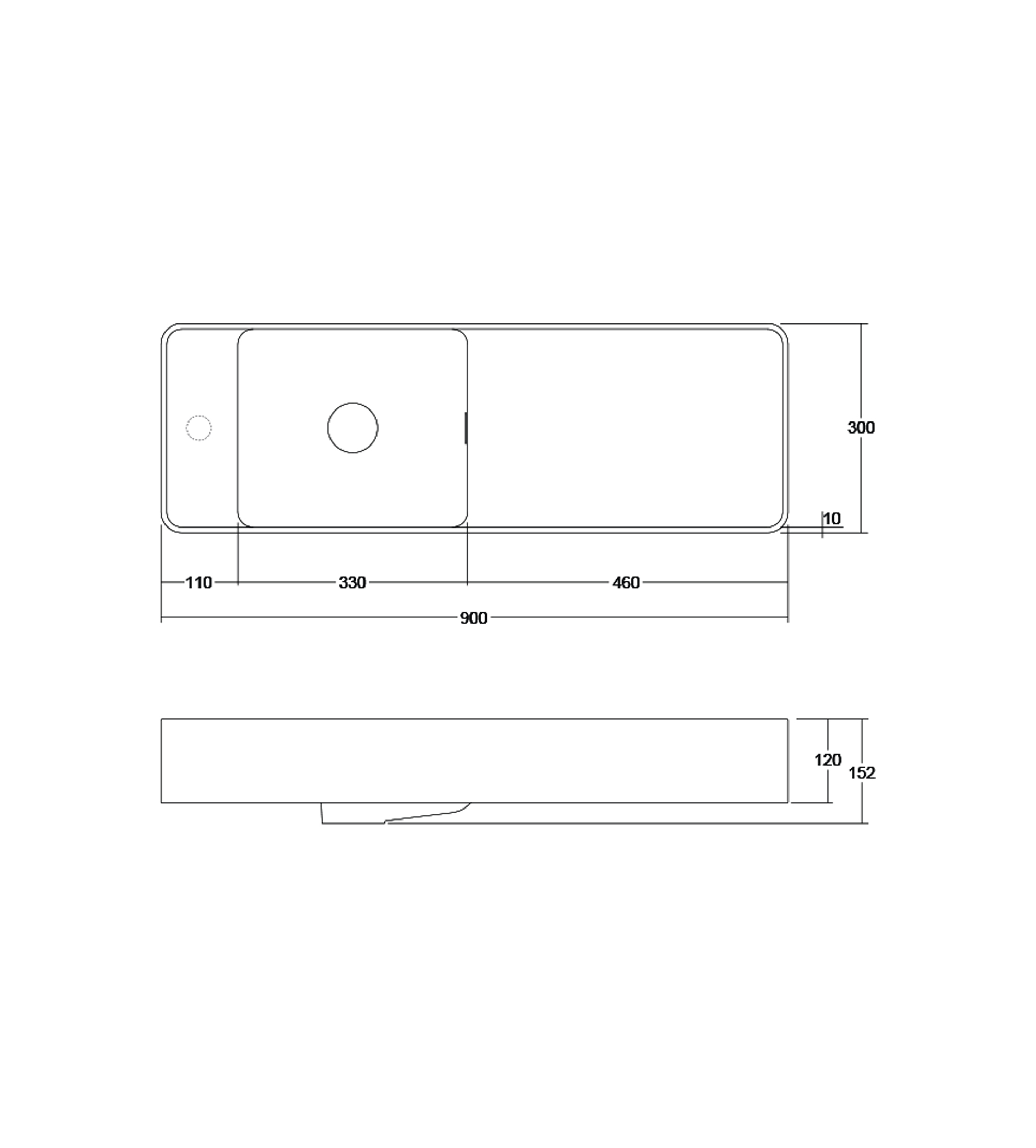 Omvivo Mod 900mm Wall Basin, Left Bowl, Matt White