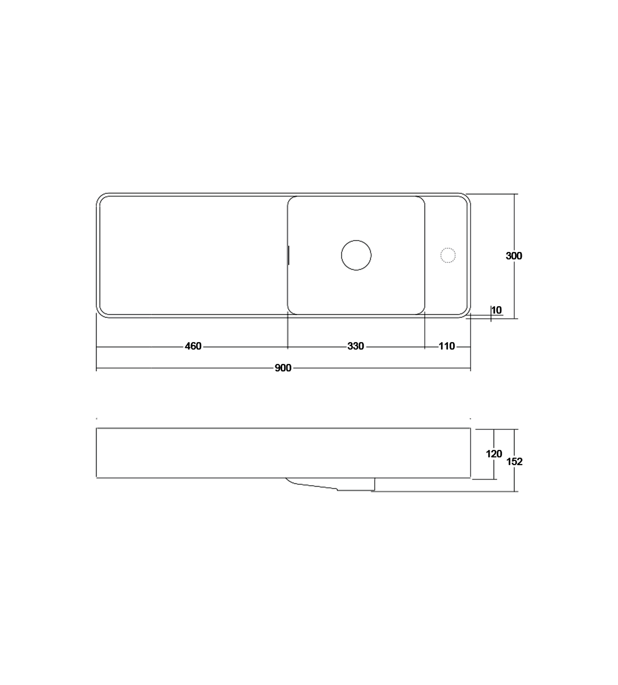 Omvivo Mod 900mm Wall Basin, Right Bowl, Matt White