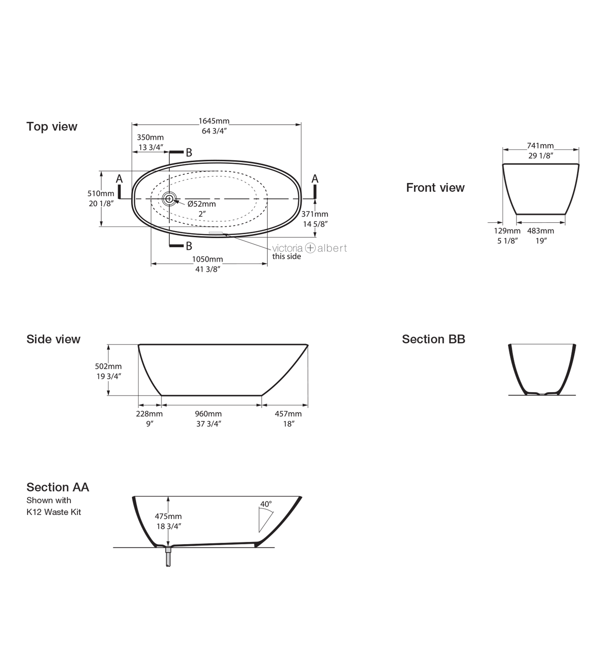 Victoria & Albert Mozzano 1645mm Stone Freestanding Bath, Gloss White