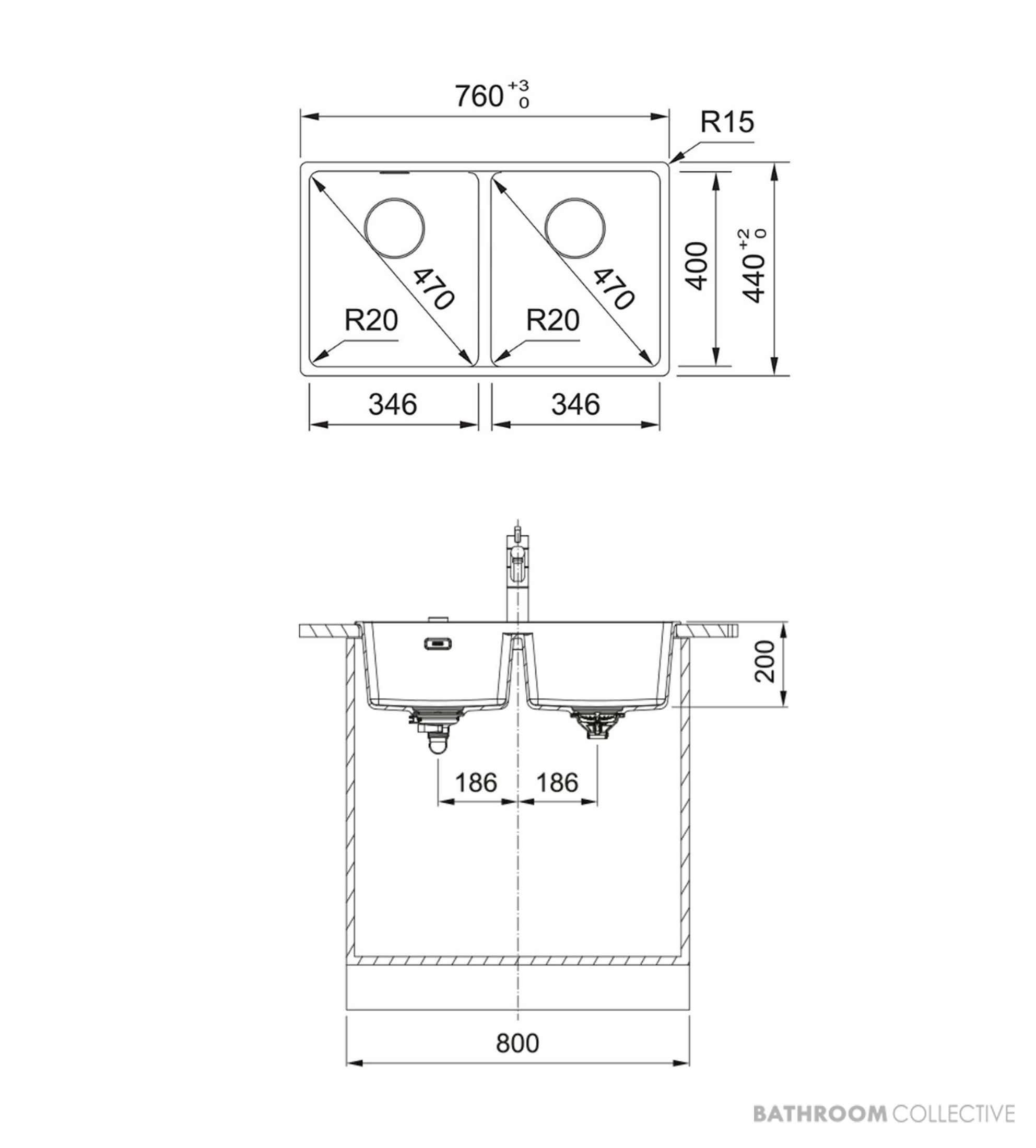 Franke Maris Granite Topmount Double Bowl Sink 760mm, DT651, Matt Black MRG 620/35-35MB-FPC